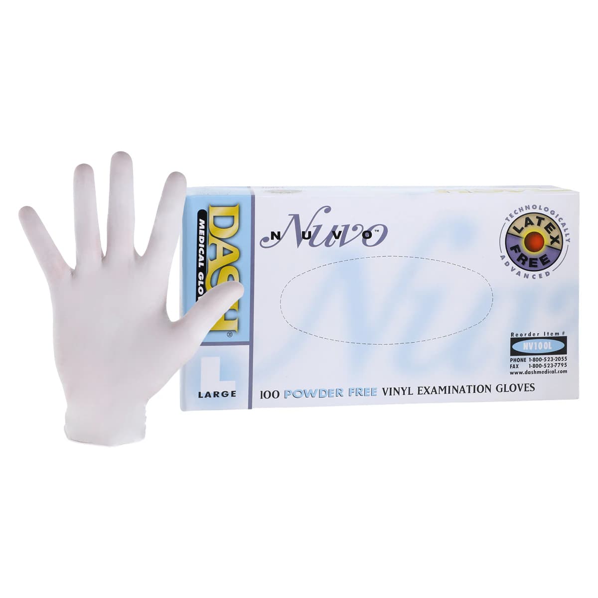 Nuvo Vinyl Exam Gloves, Powder-Free, Non-Sterile, Large, White, 100/Box, NV100L - Nuvo Vinyl Exam Gloves, Powder-Free, Large, 100/Box, NV100L - Image 1