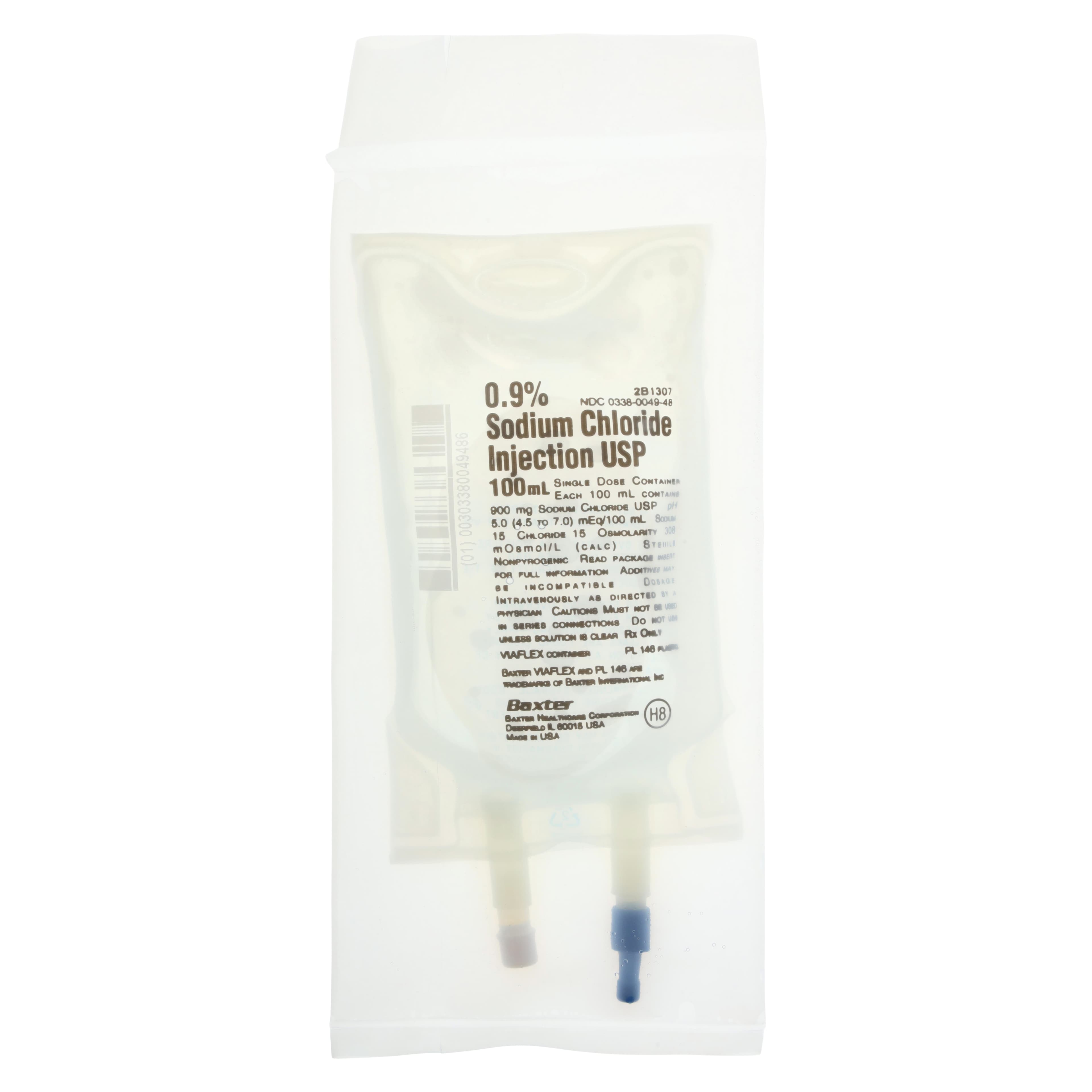 Sodium Chloride 0.9% Injection, 100mL, Viaflex Plastic Container, Sterile, DEHP-Free, Latex-Free, Each - Sodium Chloride 0.9% Inj Bag - Image 1