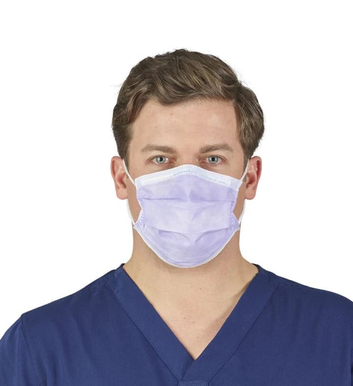 FLUIDSHIELD Procedure Face Mask, ASTM Level 1, Lavender, Ear Loop, 50/Box - FLUIDSHIELD Procedure Face Mask ASTM Level 1 Lavender Box of 50 - Image 1