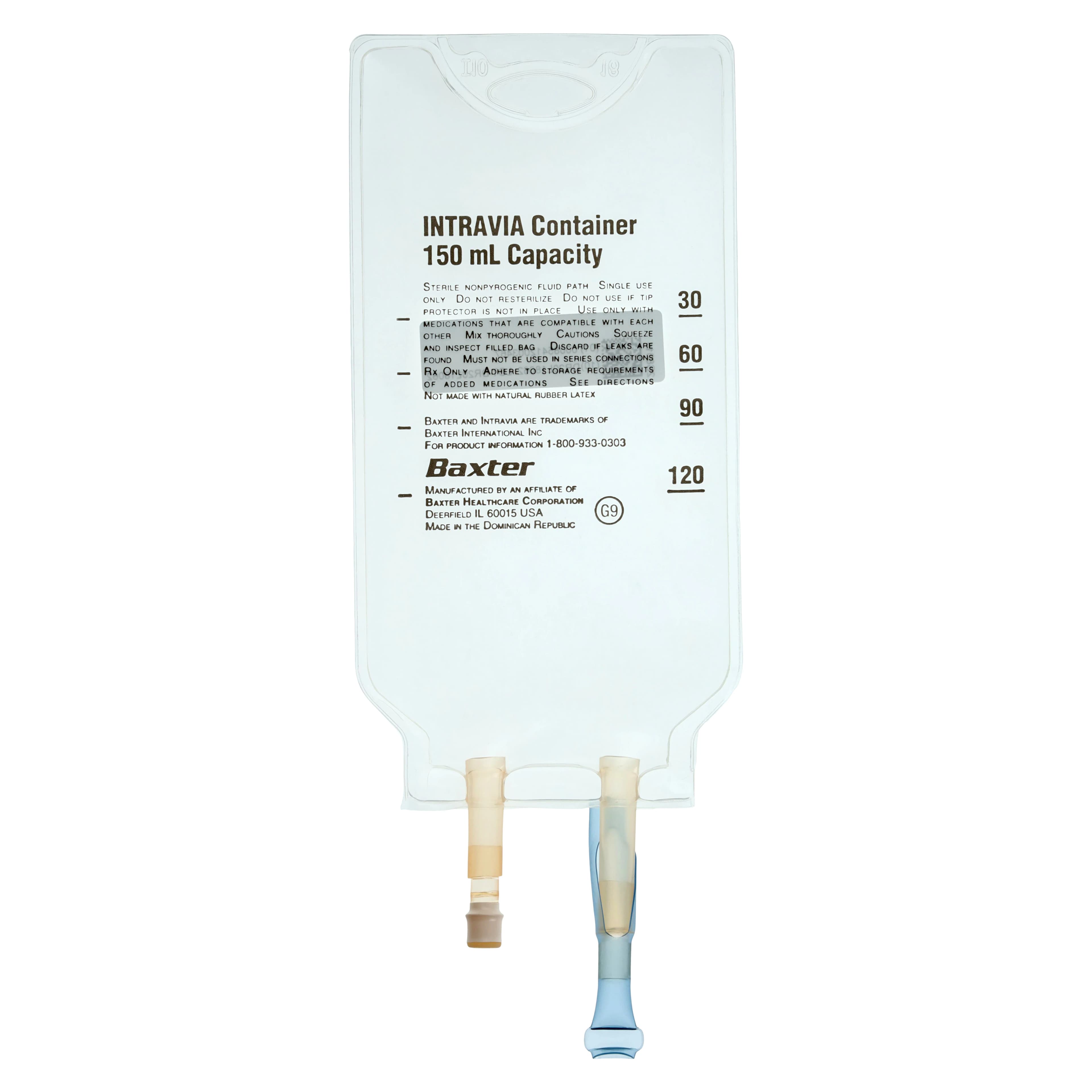 Baxter Intravia Empty IV Container with Port, 150 mL, Sterile, 6/Pk - Intravia Containr Empty w/Port - Image 1