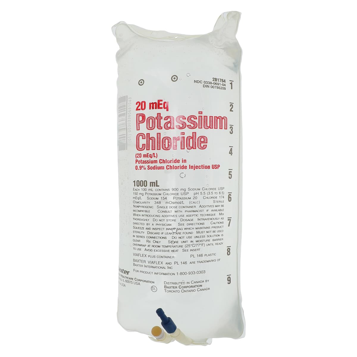 Baxter Potassium Chloride 0.9% Injection, 1000 mL IV Bag, 14/Case - Potassium Chloride .9% - Image 1