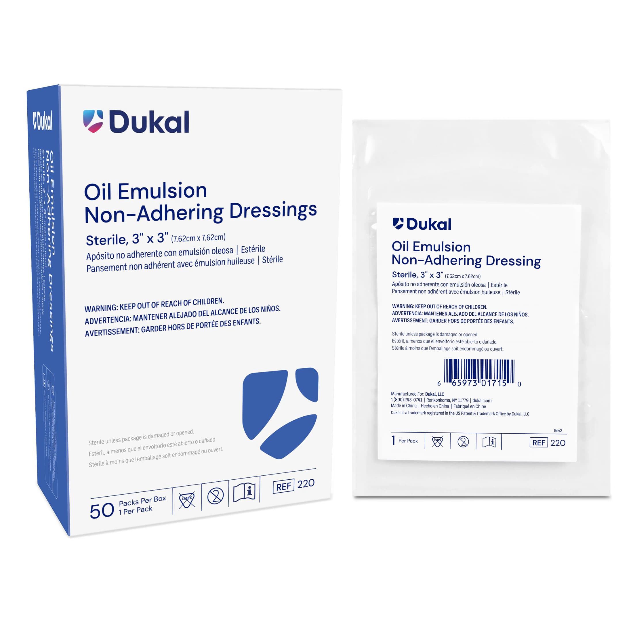 Dukal Gauze Oil Emulsion Dressing, 3" x 3", Sterile, Non-Adherent, Latex-Free - Dressing Oil Emulsion ST - Image 1