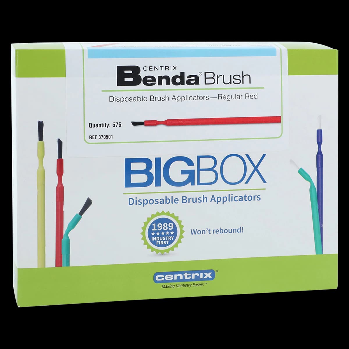 Centrix Benda Brush Disposable Applicator, Regular Point, Red Handle, Black Bristles, 576/Box, 370501 - Benda Brush Big Box Reg Red (576) - Image 1