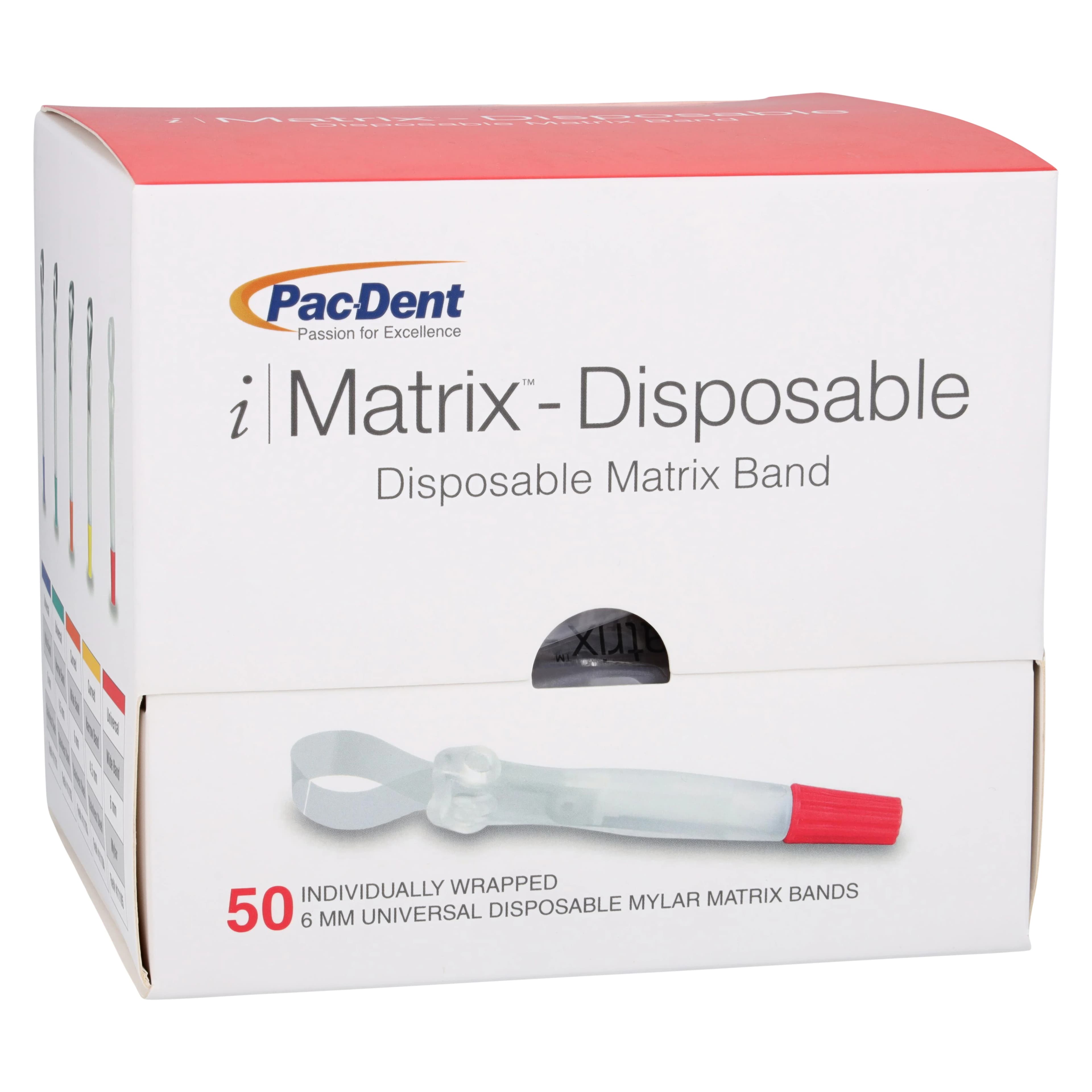 iMatrix™ Disposable Matrix Bands, 6mm Wide, Universal Shape, Mylar, Red, 50/Box, #411105 - iMatrix™ Disposable Matrix Bands 6mm Wide Universal Shape Mylar Red Box of 50 - Image 1