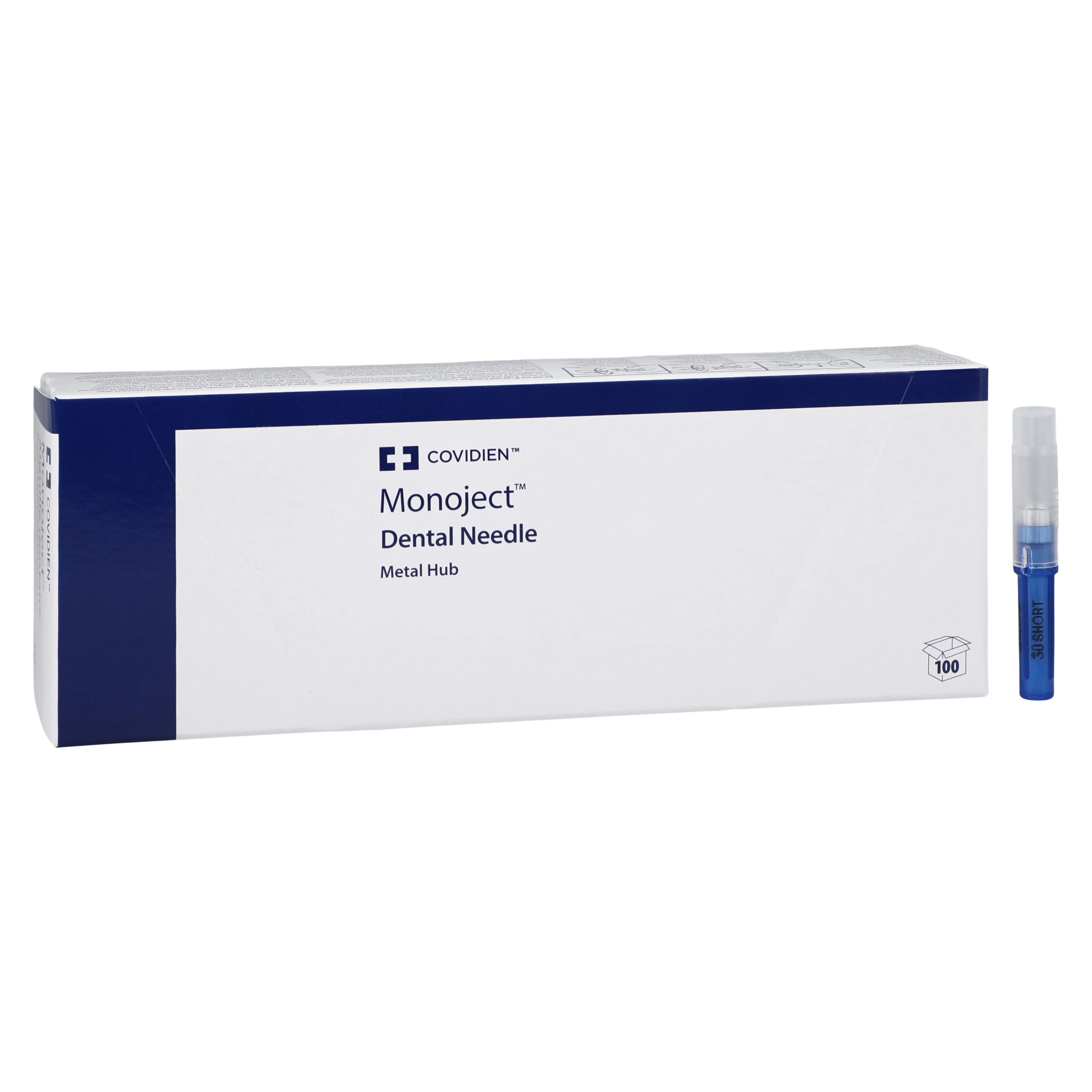 Monoject 401 Metal Hub Dental Needles, 30 Gauge Short, Blue, 100/Box, 8881401072 - Monoject Needles Metal Hub 30 Gauge Short 100Bx - Image 1