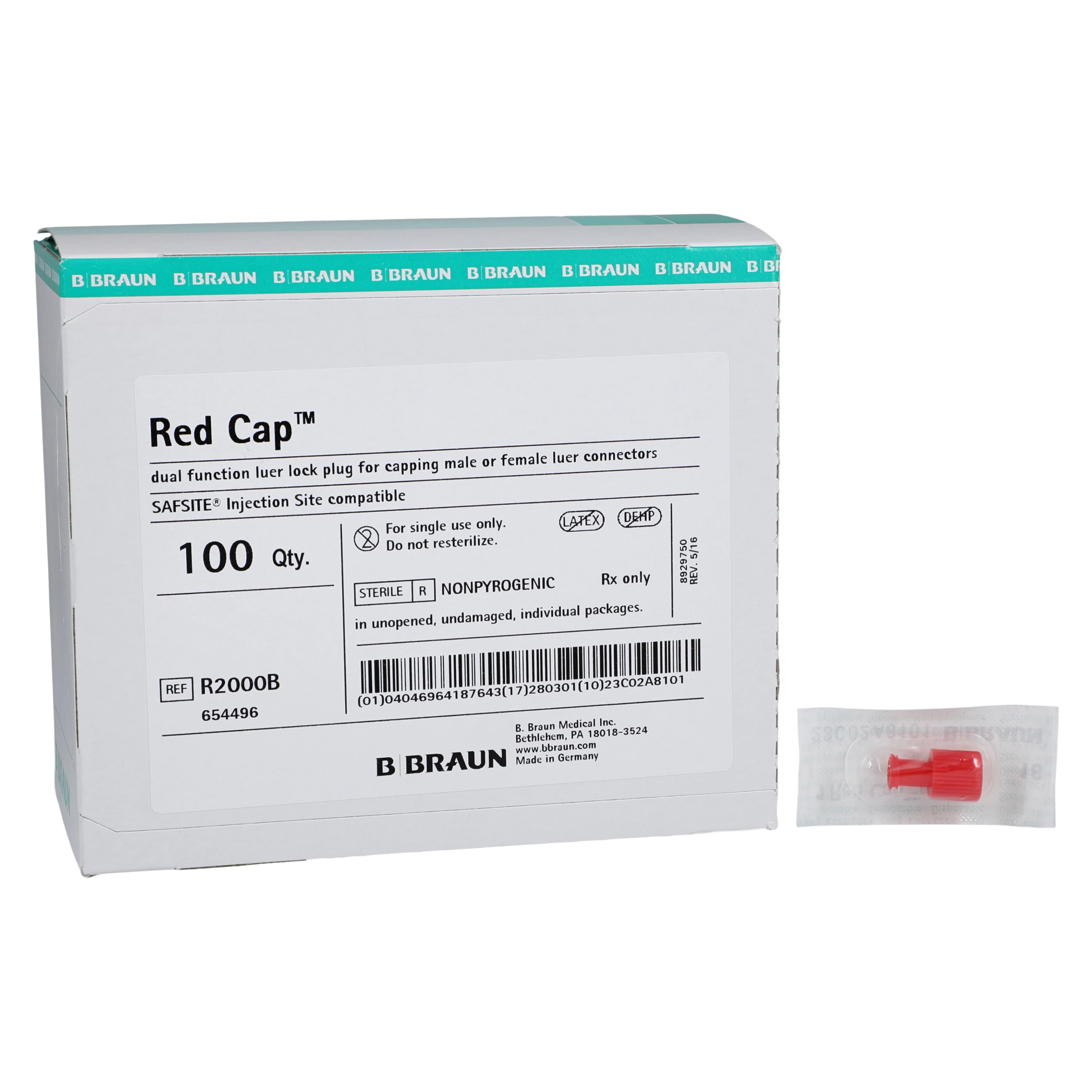 B. Braun Capping Device Dual Function, IV Cap, Male Luer/Female End, Non-DEHP/Non-PVC/Non-BPA, Sterile, Red, 100/Box - Capping Device Dual Function - Image 1