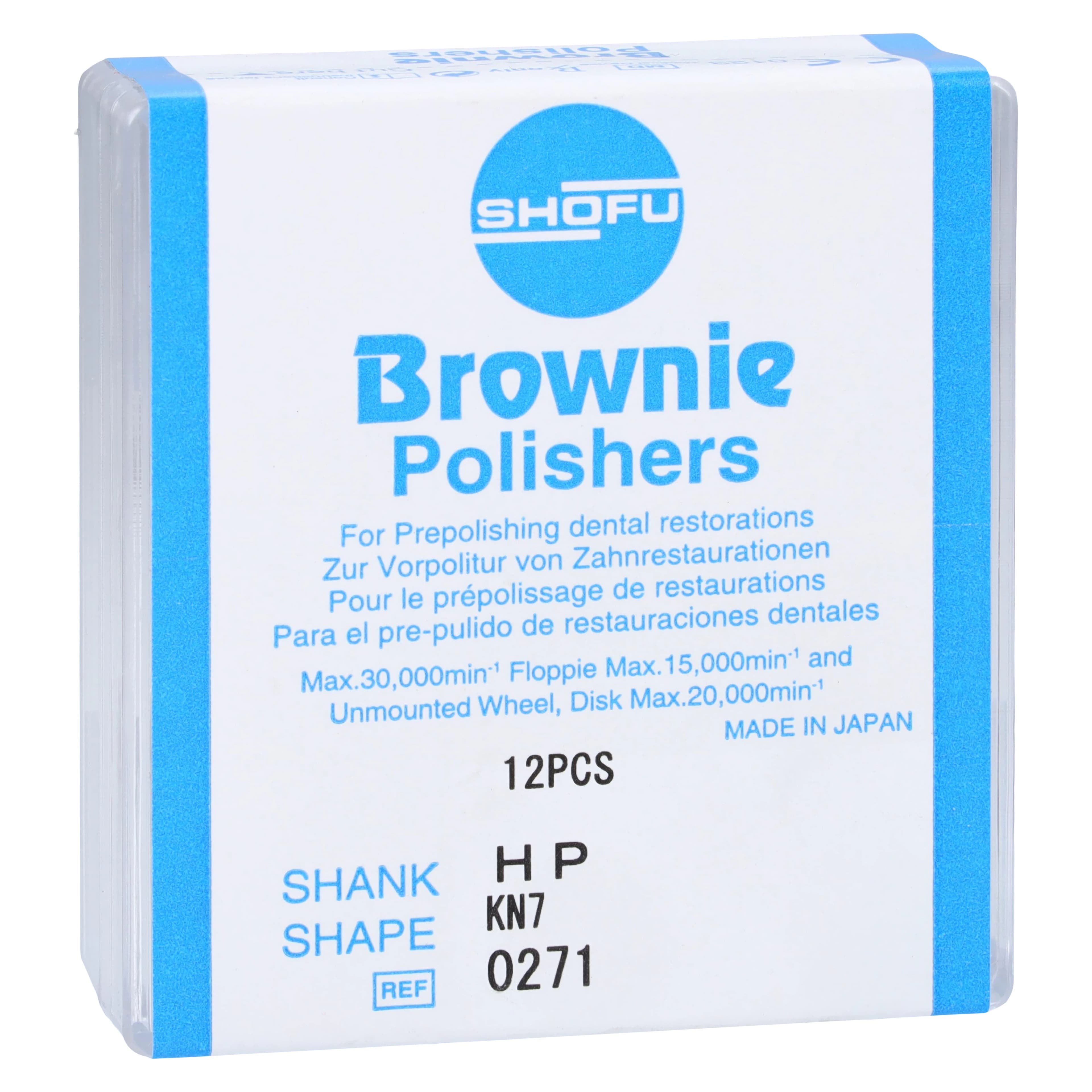 Shofu Brownie Silicone Polisher, HP Straight Handpiece, KN7 Knife-Edge Shape, Pre-Polishing, Brown, #0271, 12/Box - Brownie Polishers - HP - KN7 - Image 1