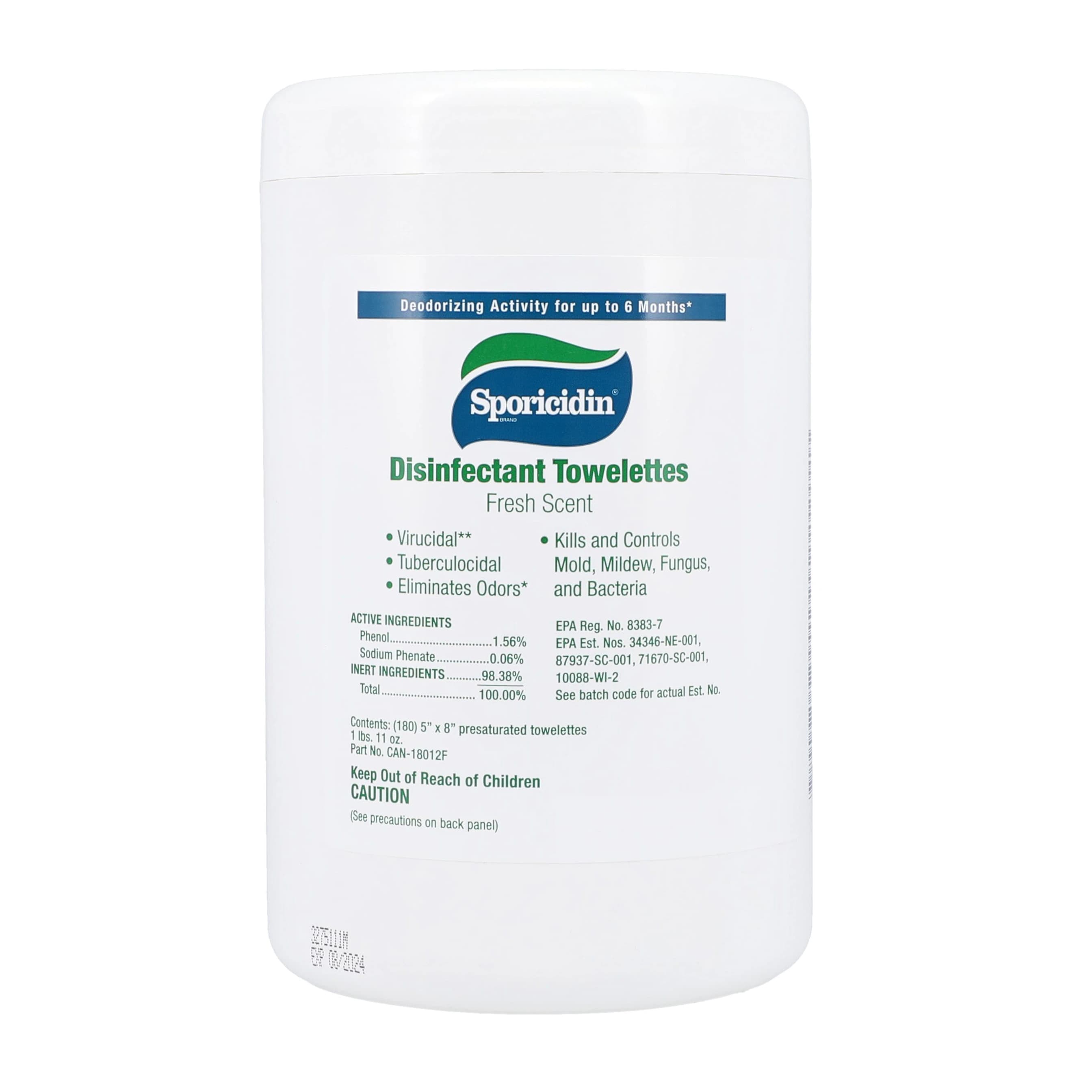 Sporicidin Disinfectant Towels, 5 in x 8 in, 180/Can - Sporicidin Disinfectant Towels - Image 1