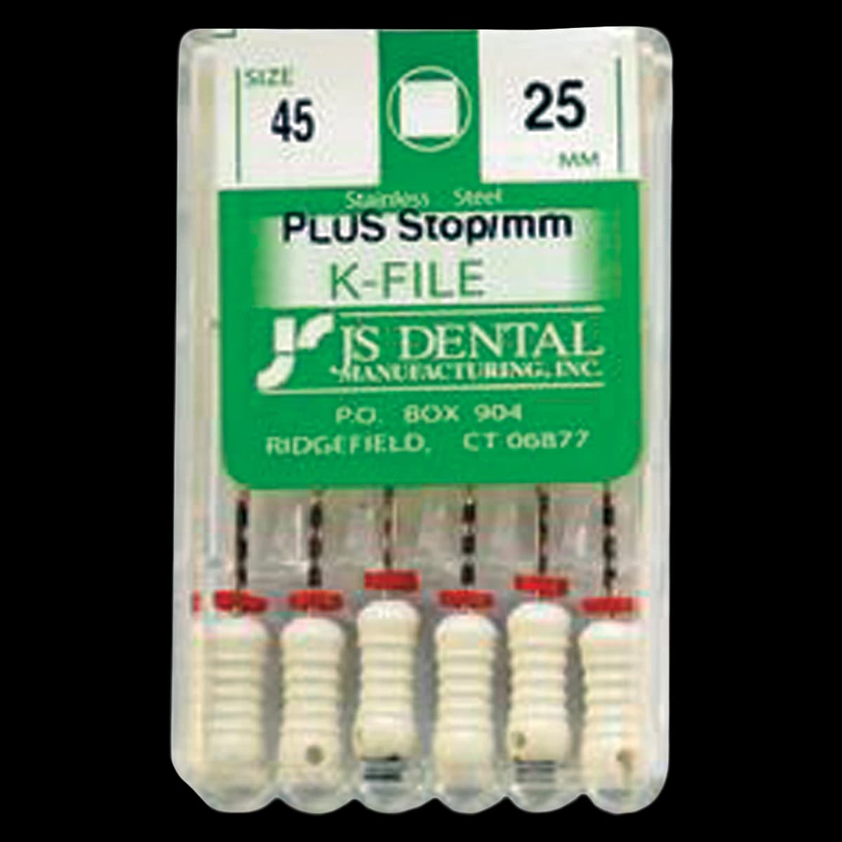 JS Dental K-Files Plus, #45 White, 25mm, Stainless Steel, with Rubber Stops & mm Markings, 6/Box - #45 White K-Files Plus 25mm Pack of 6 - Image 1