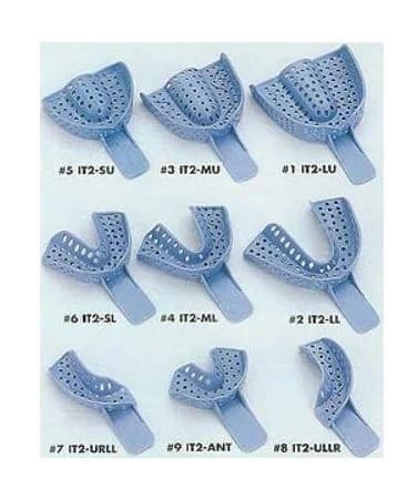 Excellent II Disposable Impression Trays, #8 Upper Left/Lower Right, Perforated Baby Blue Plastic, 12/Pk, IT2-ULLR - Excellent II Disposable Impression Trays, # 8, Upper Left/Lower Right, 12/Pk, IT2-ULLR - Image 1