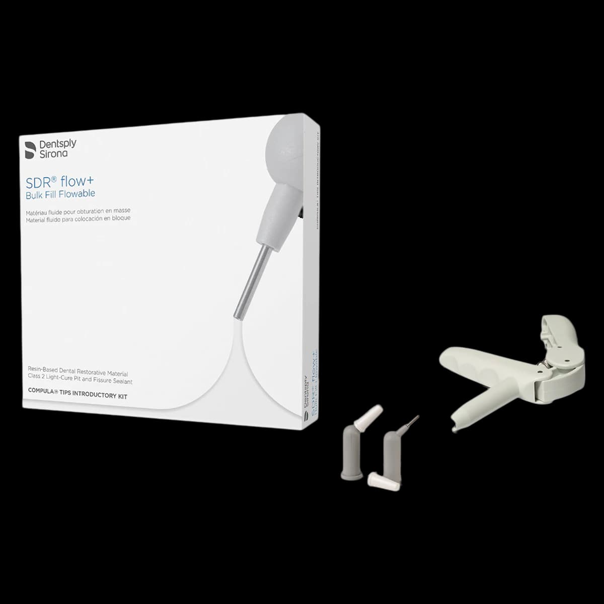 SureFil SDR Flow+ Bulk Fill Flowable Composite Intro Kit, Universal Shade, 25 x 0.25 g Compula Tips with Gun, 61C100 - SureFil SDR Flow+ Resin Bulk Fill, Light-Cure, Compula Tips Intro Kit, 0.25 g, Universal, 61C100 - Image 1