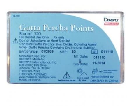Dentsply Maillefer Gutta Percha Points, ISO #80, 0.02 Taper, 30mm, Black, 120/Bx (6 Vials of 20), 670939 - Gutta Percha Points 120/Pk #80 - Image 1