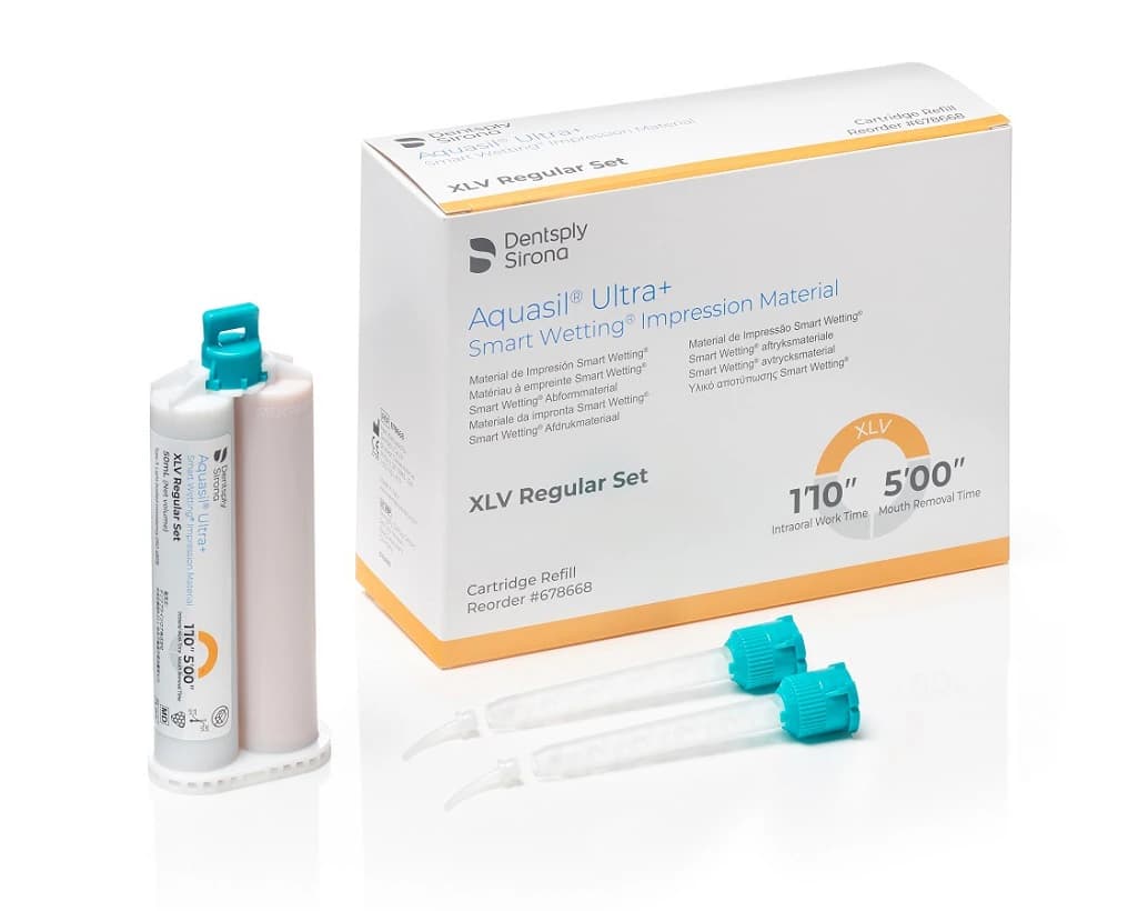 Aquasil Ultra+ Smart Wetting VPS Impression Material, Xtra Light Body (XLV), Regular Set, Mint, Orange, 50 ml Cartridges, 4/Pk, Refill, 678668 - Aquasil Ultra+ VPS Impression Material, Cartridge Refill Pack, Xtra Light Body, Regular Set, 50 ml, Mint, Orange, 4/Pk - Image 1