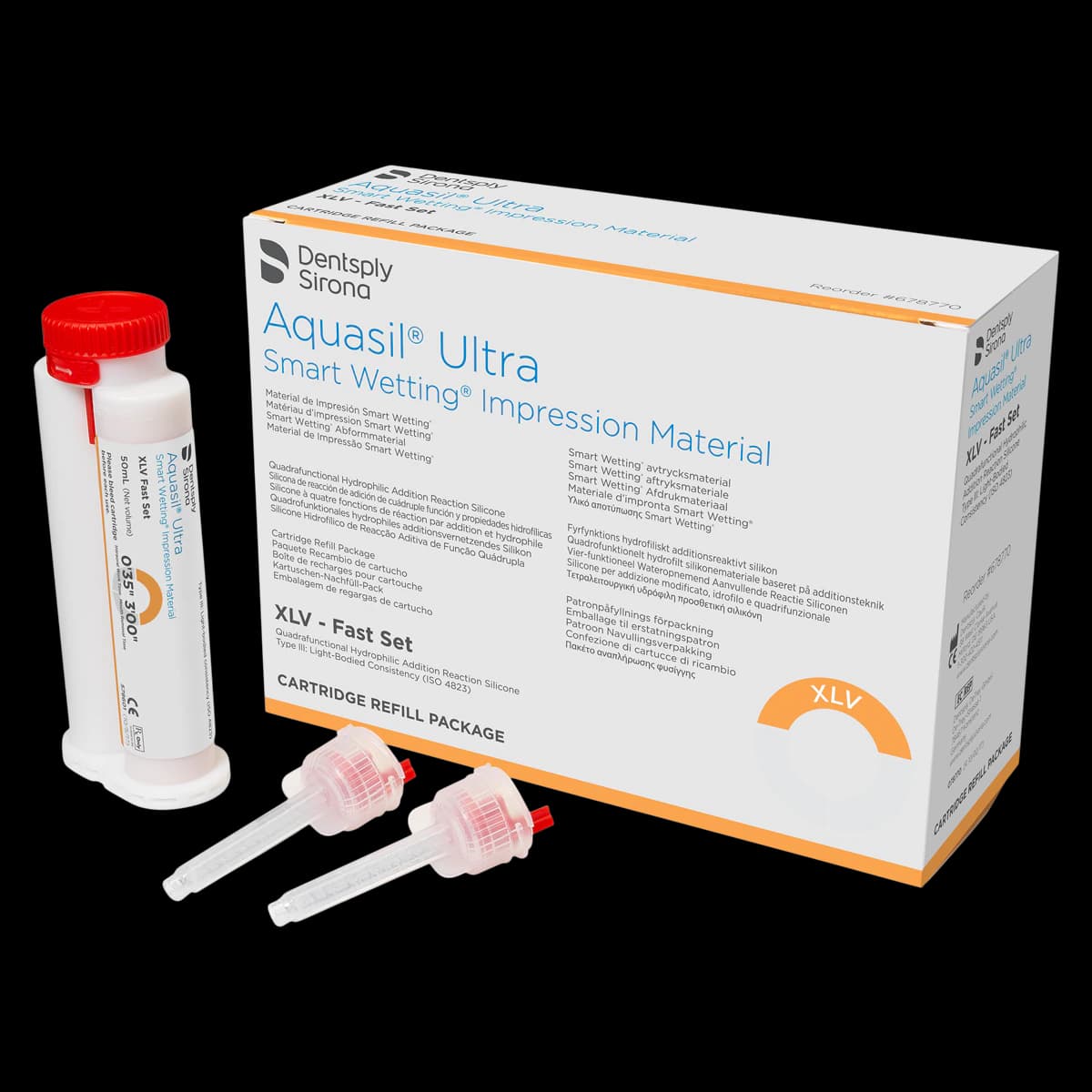 Aquasil Ultra Smart Wetting Impression Material, Xtra Light Body (XLV), Fast Set, 50 ml Cartridges, Mint/Orange, 4/Pk, 678770 - Aquasil Ultra Smart Wetting Impression Material, Cartridge Pack, Xtra Light Body, Fast Set, 50 ml, Mint, Orange, 4/Pk, 678770 - Image 1