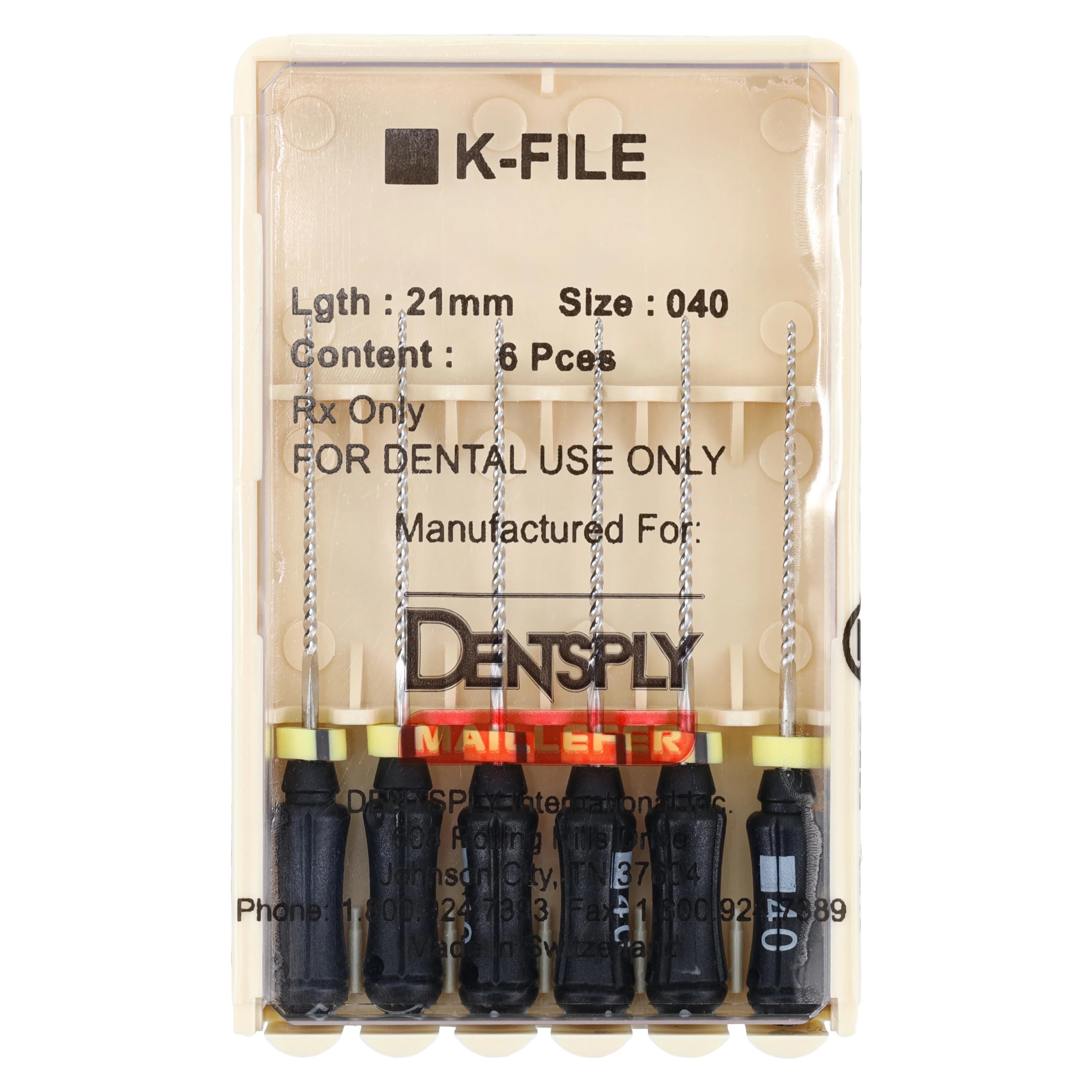 Dentsply Maillefer K-Files Stainless Steel, Size #40, 21mm, Color Coded Black, 6/Pkg, 671107 - K-Files SS #40 21mm 6/Pk - Image 1