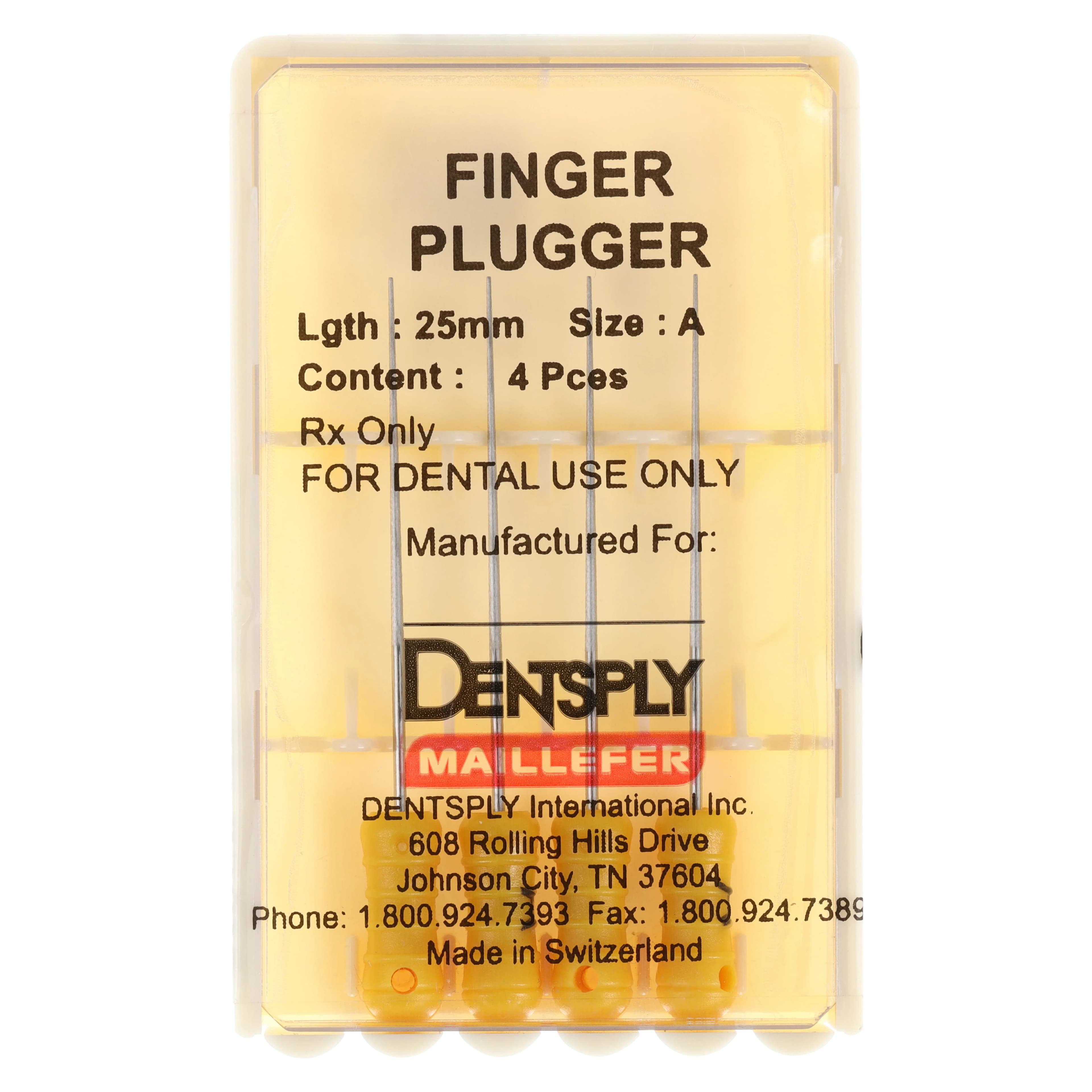 Dentsply Maillefer Finger Plugger, Size 20A (Yellow), Plastic Handle, 25mm, 4/Pkg, 671710 - Finger Pluggers PH A/YL 25mm 4/Pk - Image 1