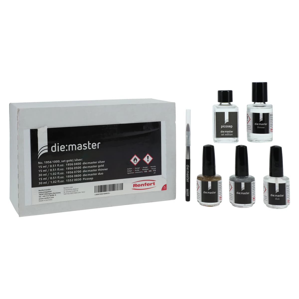 Renfert Die:Master Die Spacer Complete Kit, Gold/Silver, 13 µm, Set - Die:Master Set 13um - Image 1