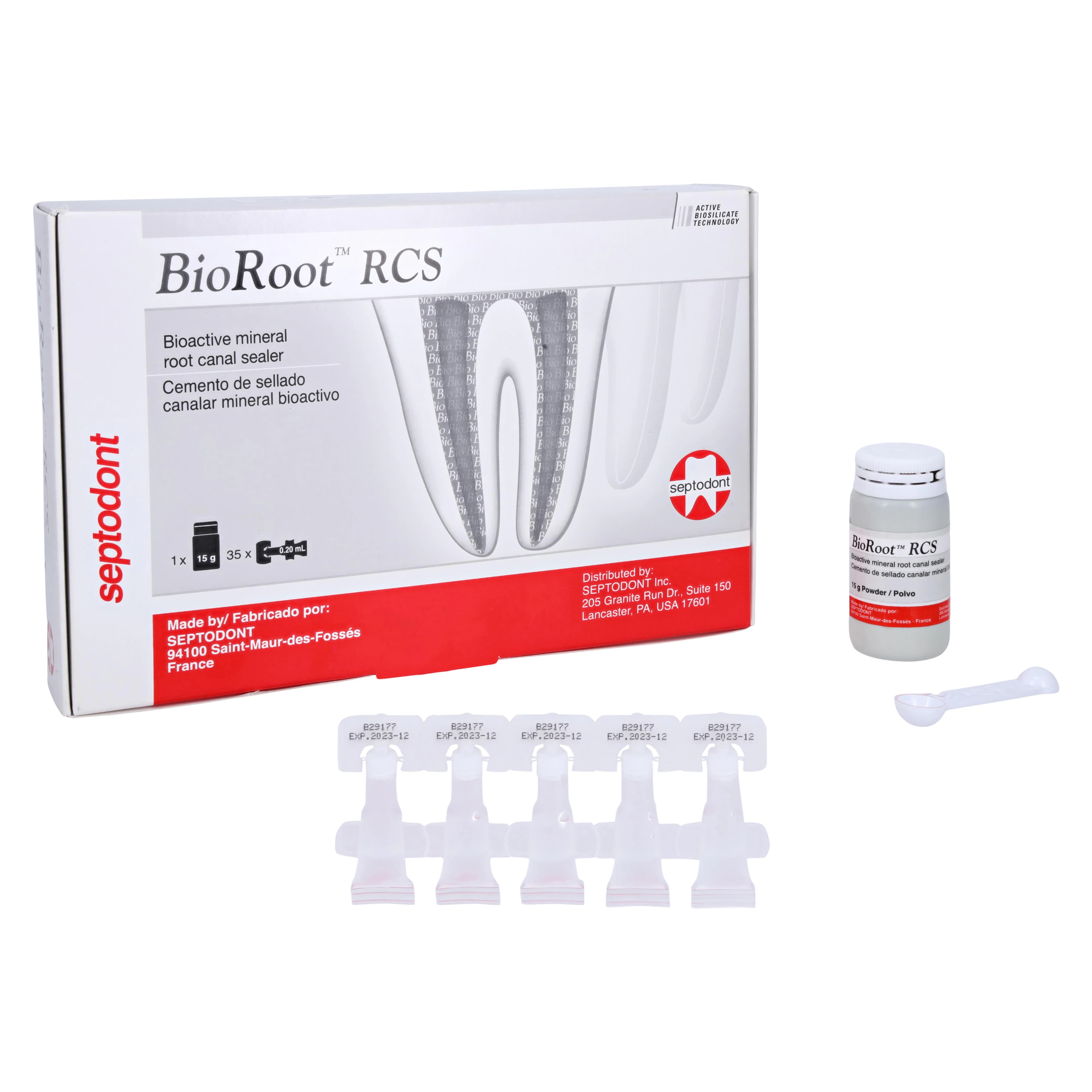 Septodont BioRoot RCS Root Canal Sealer, 35 Application Pack, 15g Powder, 35 x 0.20ml Pipettes, 1/Pk, 01E0300 - BioRoot Root Canal Sealer, 35 Application Pack, 0.20 ml, 1/Pk, E0300, 01E0300 - Image 1