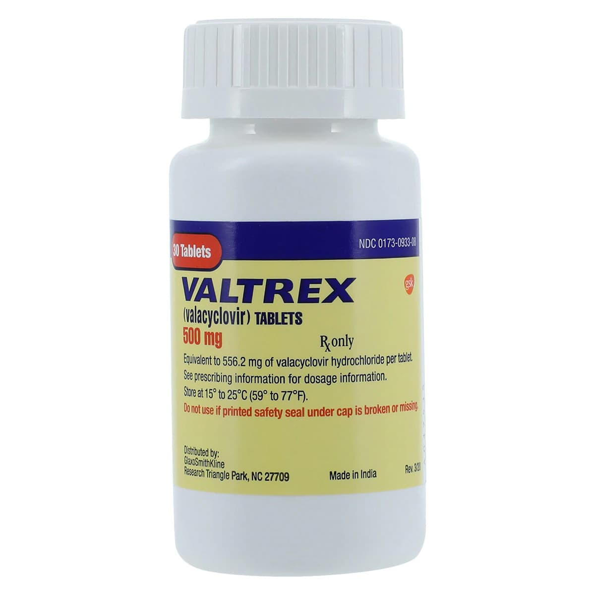 Valtrex Caplets 500mg, 30 Tablets/Bottle - Valtrex Caplets - Image 1