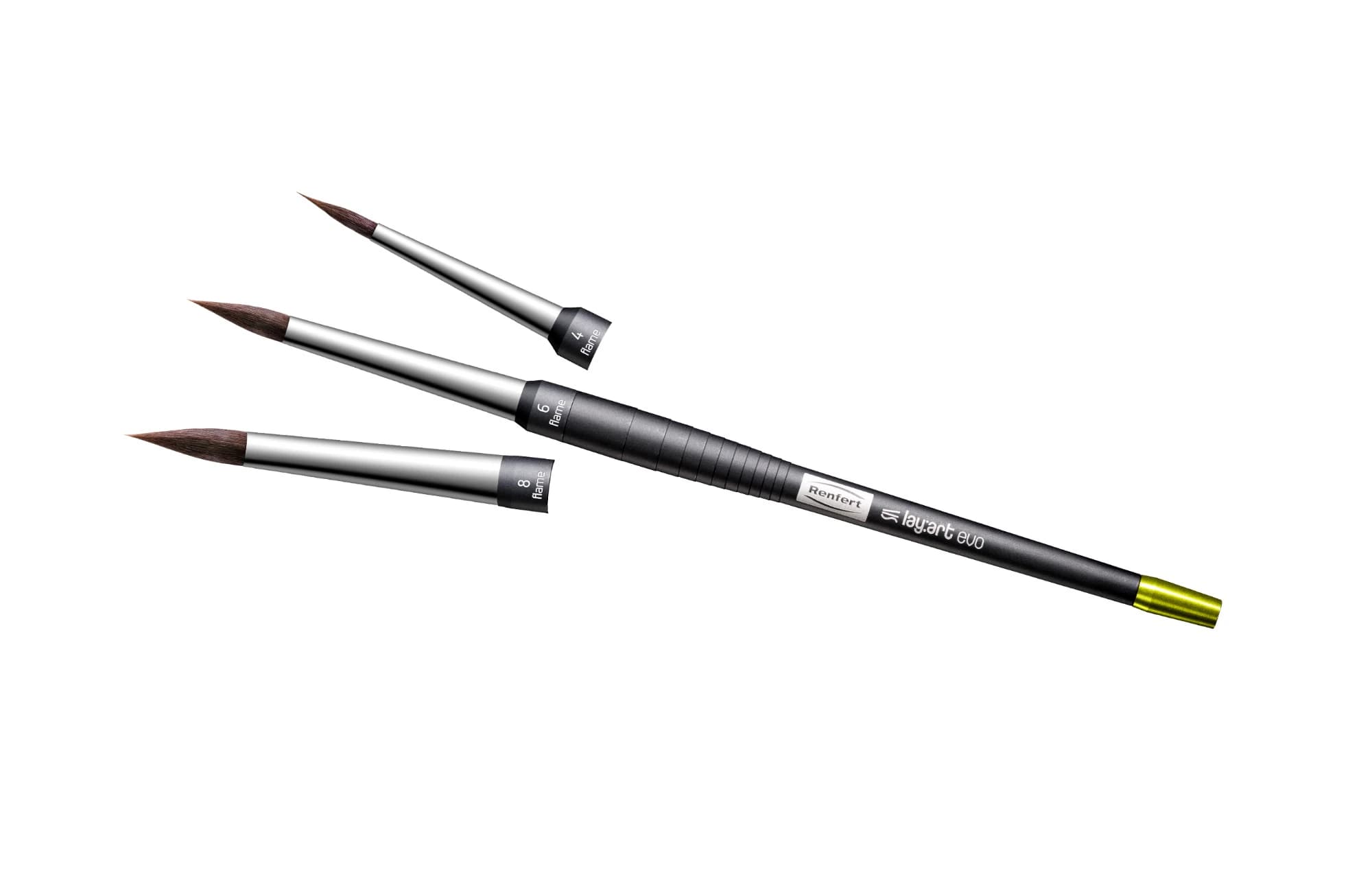 Renfert lay:art evo Build Up Set, Standard Handle with Flame Brush Tips Sizes 4, 6, 8 - lay:art evo Build Up Set - Image 1