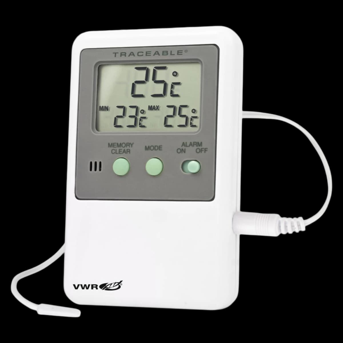 Traceable Alarm Thermometer, ABS Plastic, -50 to 70°C, External Probe, Hi/Lo Memory, LCD, ISO 17025/A2LA/NIST, Each - Thermometer Hi/Lo w/Mem Alarm - Image 1
