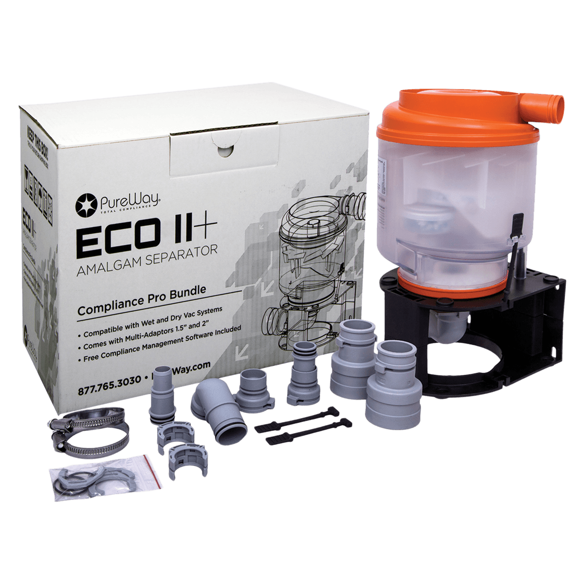 PureWay ECO II+ Amalgam Separator with Install Kit, 1-10 Chairs, ISO 11143 Certified, 51002 - PureWay ECO II+ Amalgam Separator - ECO II+ (1-10 Chairs) - Image 1