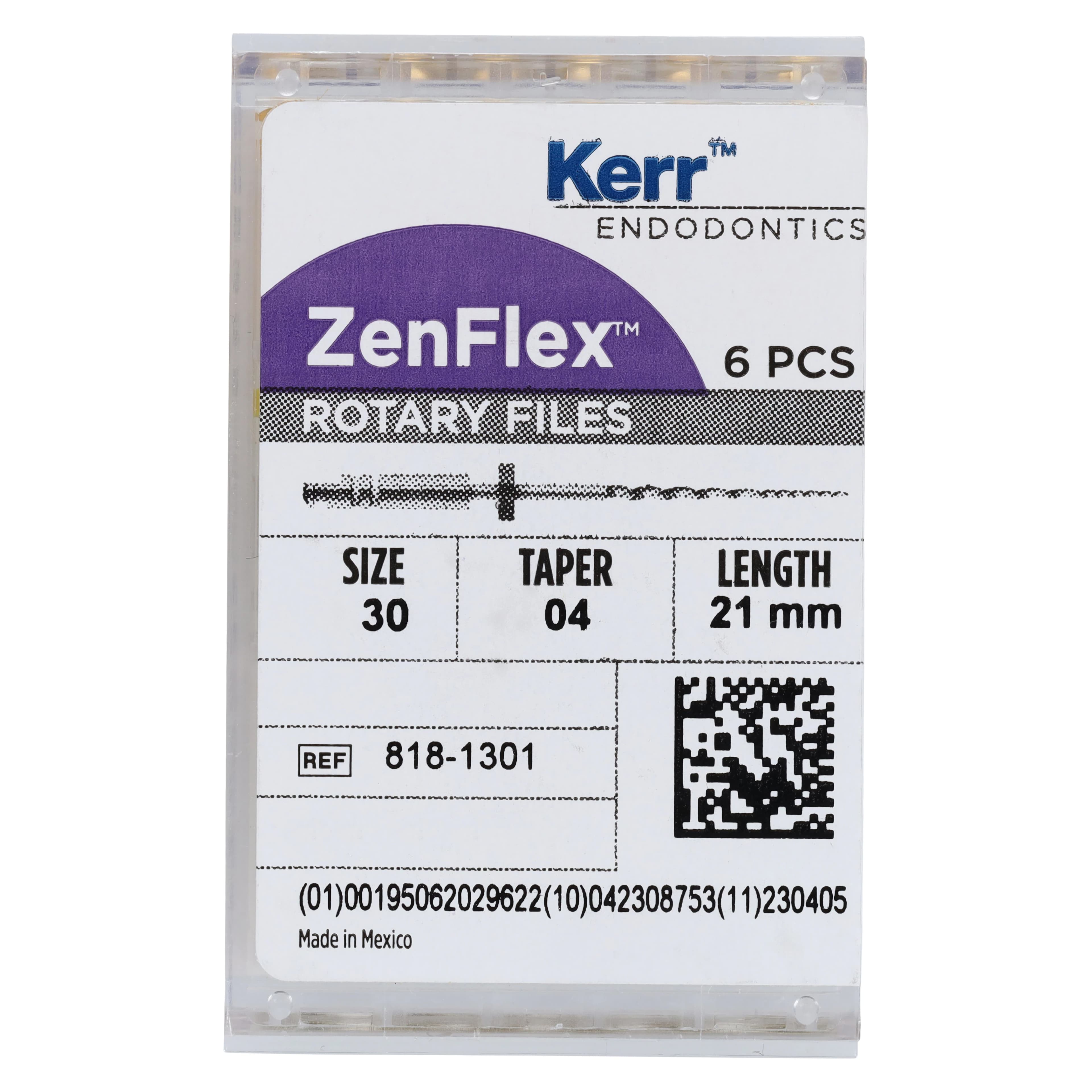 ZenFlex NiTi Rotary Shaping File, .30/.04/21mm, Non-Sterile, 6/Pk, 818-1301 - ZenFlex™ .30/.04/21mm Pack of 6 - Image 1
