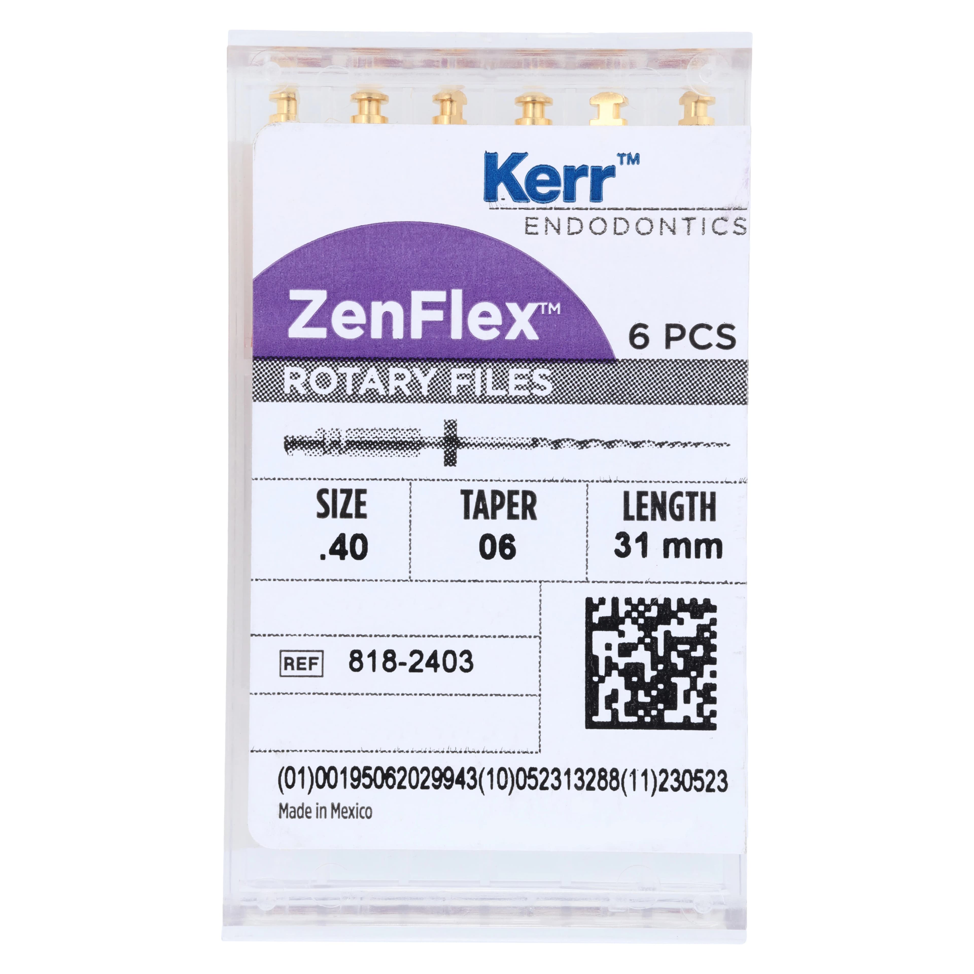 ZenFlex NiTi Rotary Shaping File, .40/.06/31mm, Non-Sterile, 6/Pk, 818-2403 - ZenFlex™ .40/.06/31mm Pack of 6 - Image 1