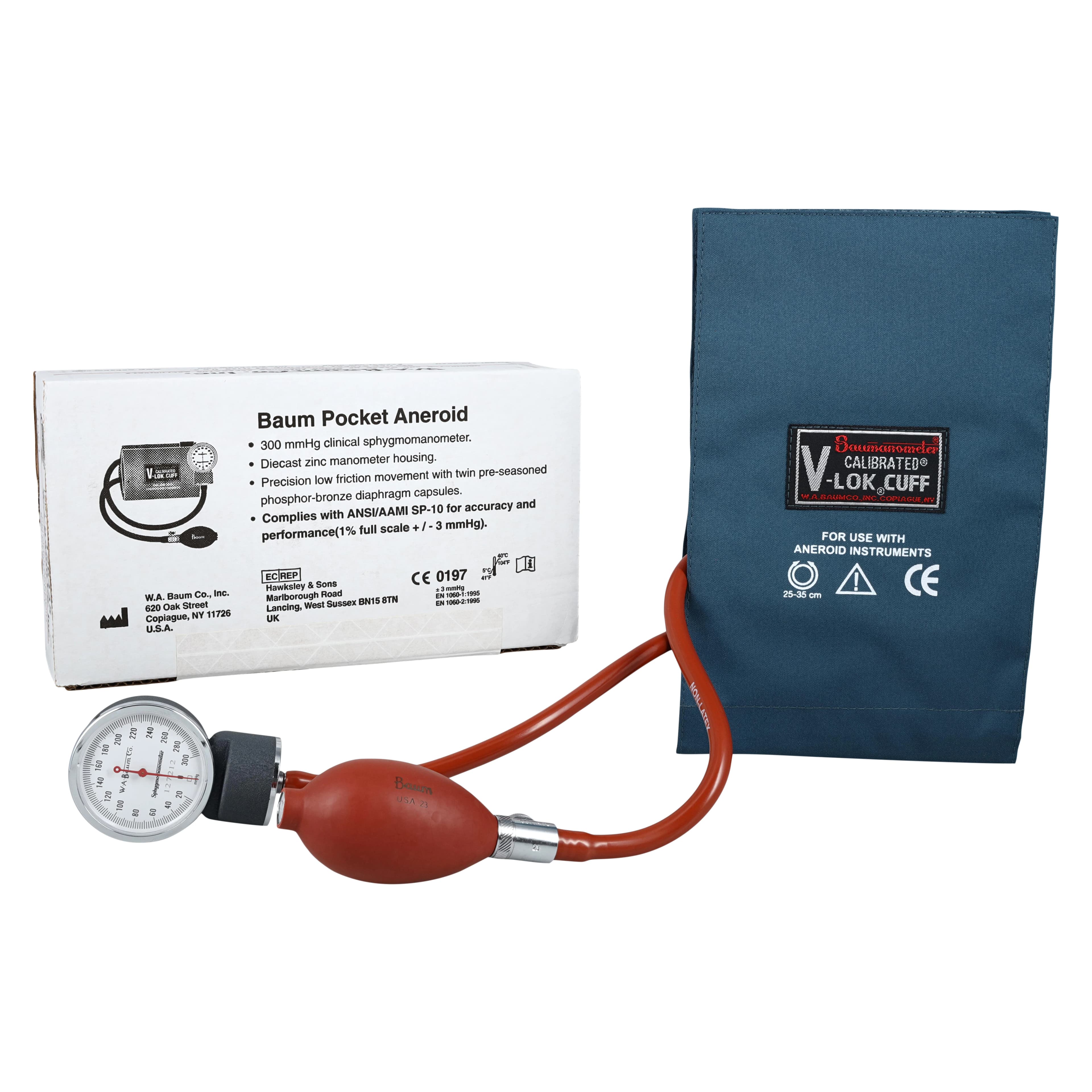Baum V-Lok Calibrated Aneroid Sphygmomanometer, Adult, Medium Blue, Latex-Free, Arm Cuff with Dial Display - Aneroid Complete Adult - Image 1