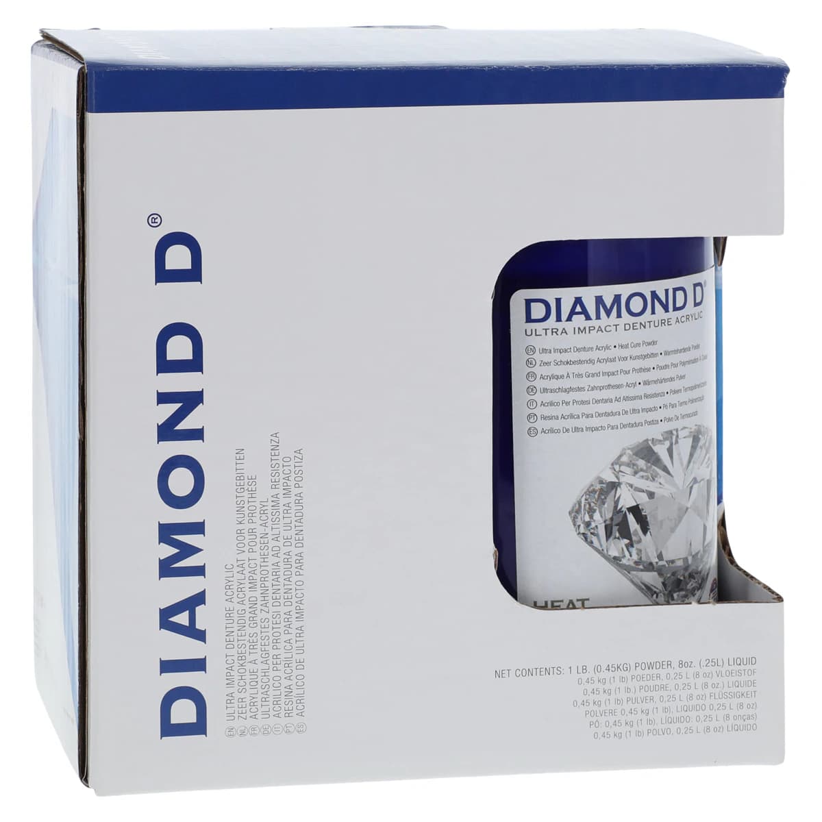 Diamond D Ultra Impact Heat Cure Denture Acrylic Powder and Liquid Kit, Original Shade, 1 lb Powder / 8 oz Liquid, 1/Pkg - Diamond D Acrylic Powder and Liquid, Heat Cure - Image 1
