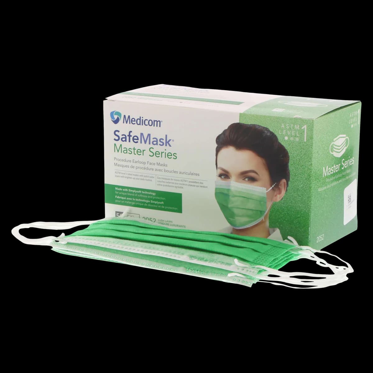 Medicom SafeMask Master Series Procedure Earloop Mask, ASTM Level 1, Lush Lawn (Vibrant Green), 50/Box, 2052 - Safe+Mask Master Series Procedure Earloop, ASTM Level 1, Lush Lawn, 50/Box, 2052 - Image 1