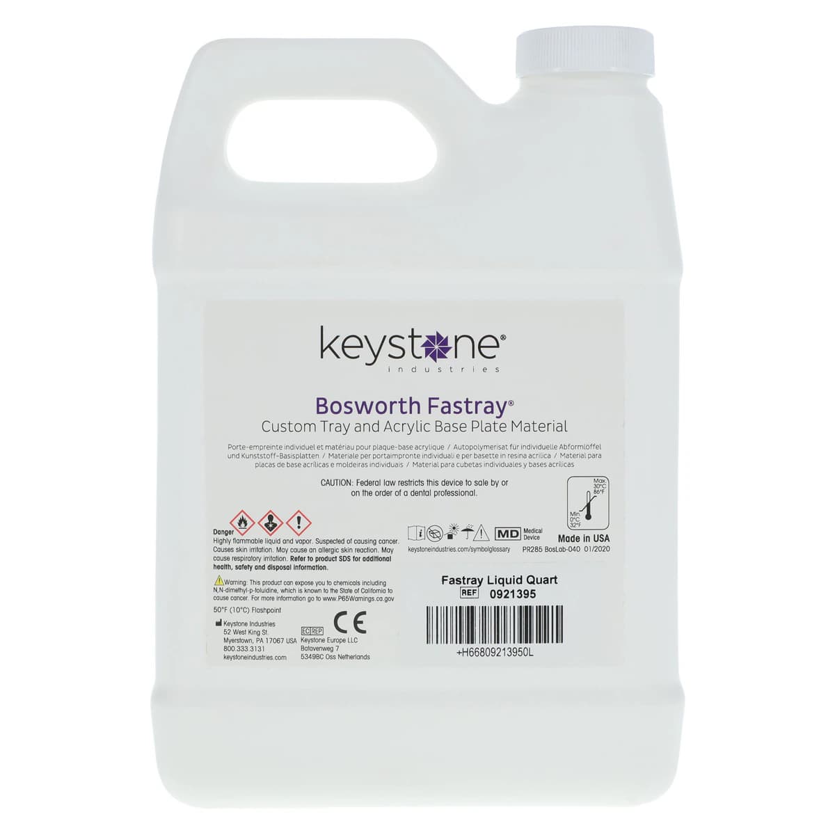 Fastray Custom Tray and Acrylic Base Plate Material, Liquid, Regular Set, 1 Quart (32 oz / 946 mL) Bottle, 0921395 - Fastray Tray and Base Plate Material, Liquid 1 quart - Image 1