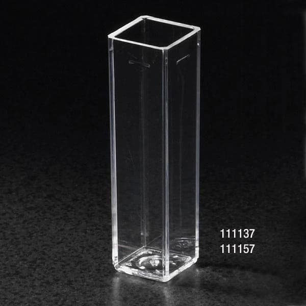 Globe Scientific Spectrophotometer Cuvette, Disposable Polystyrene, Square, 4.5mL, 10mm Path Length, 4 Clear Sides, No Closure, 500/Case - Cuvette Square Poly - Image 1