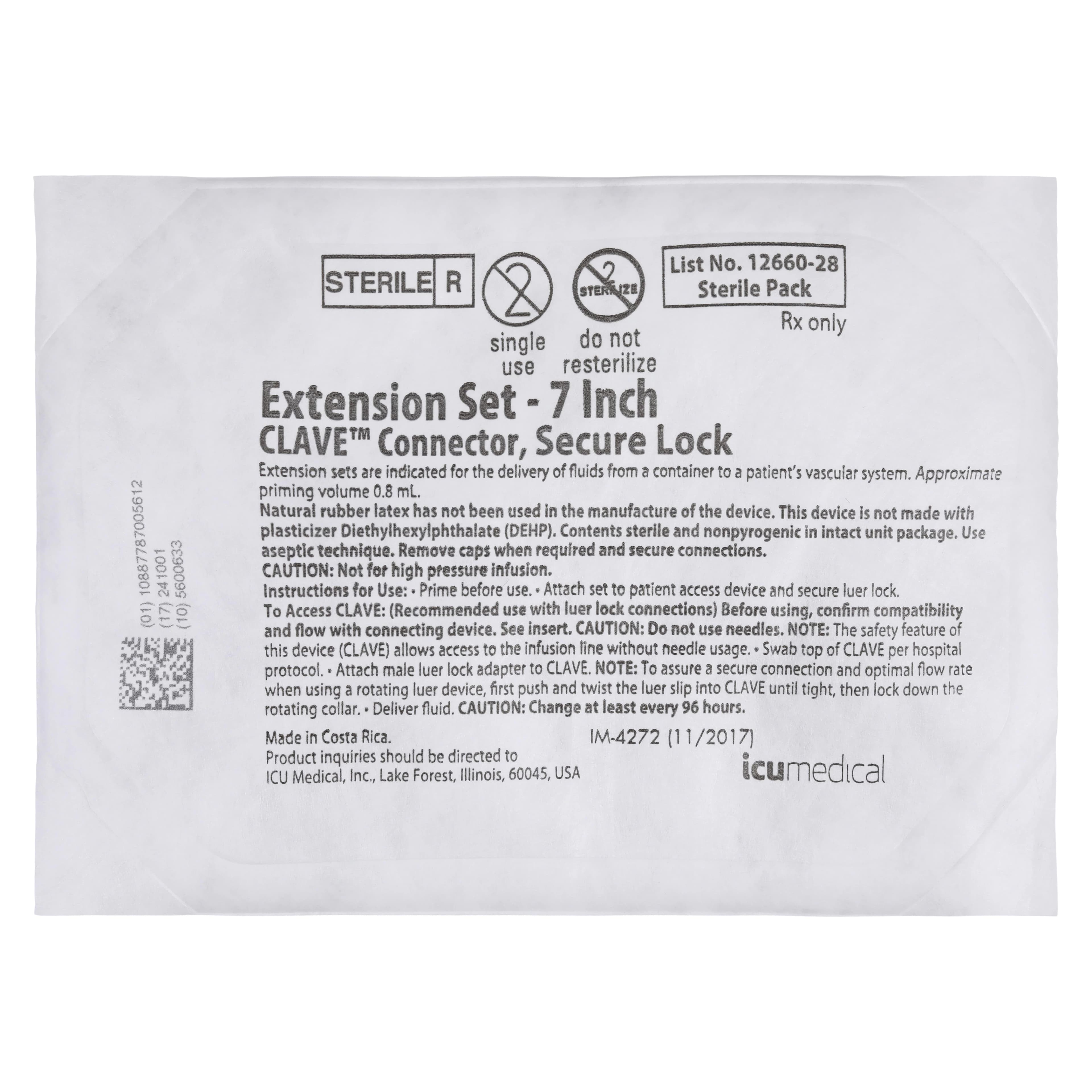 LifeShield Extension Set 7-1/4", Option-Lok Male/Male Adapter, Gravity Clave, Macrobore, Sterile, Latex-Free, 50/Case - LifeShield Extension Set 7in - Image 1