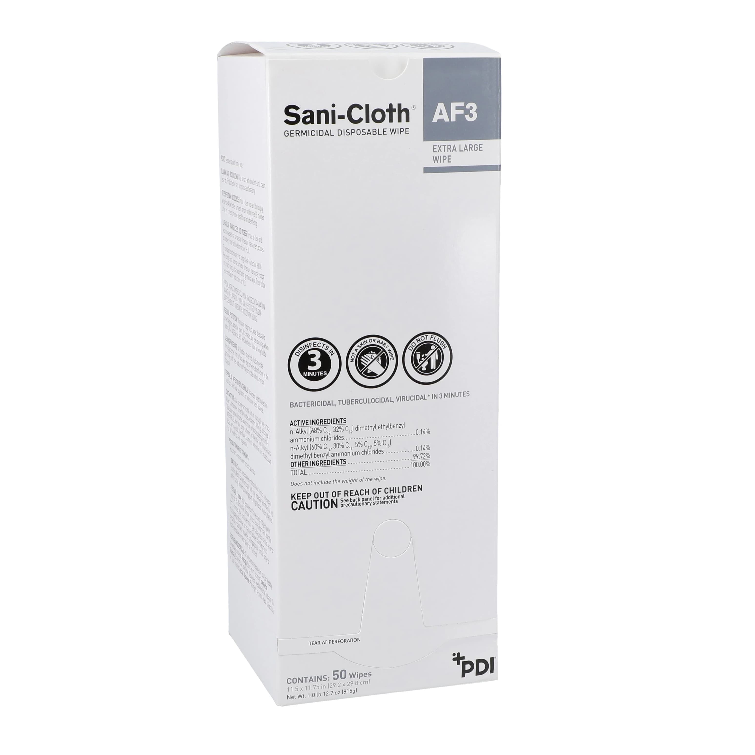 PDI Sani-Cloth AF3 Germicidal Disposable Wipes, X-Large, 11.5" x 11.75", Alcohol & Fragrance Free, 50/Box, U27500 - PDI SANI-CLOTH AF3 GERMICIDAL DISPOSABLE WIPE U27500 - Image 1