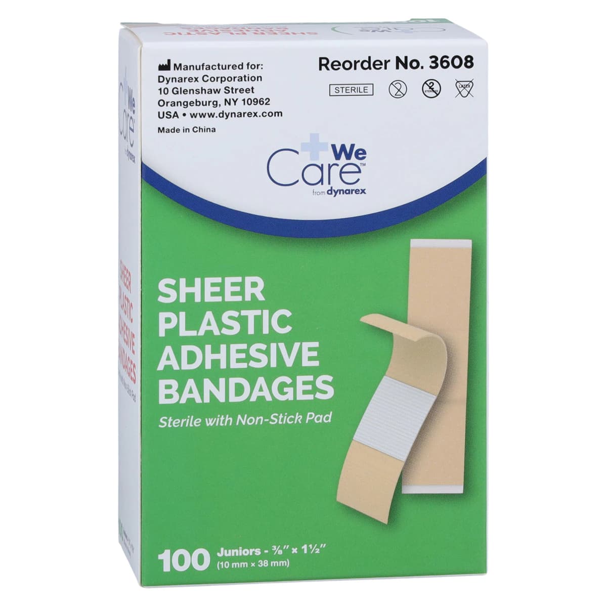 DynaSafety Adhesive Bandage, Plastic, Sheer/Flesh, Junior, 0.38" x 1.5", Sterile, 100/Box - Bandage Adhsv Sheer Junior - Image 1