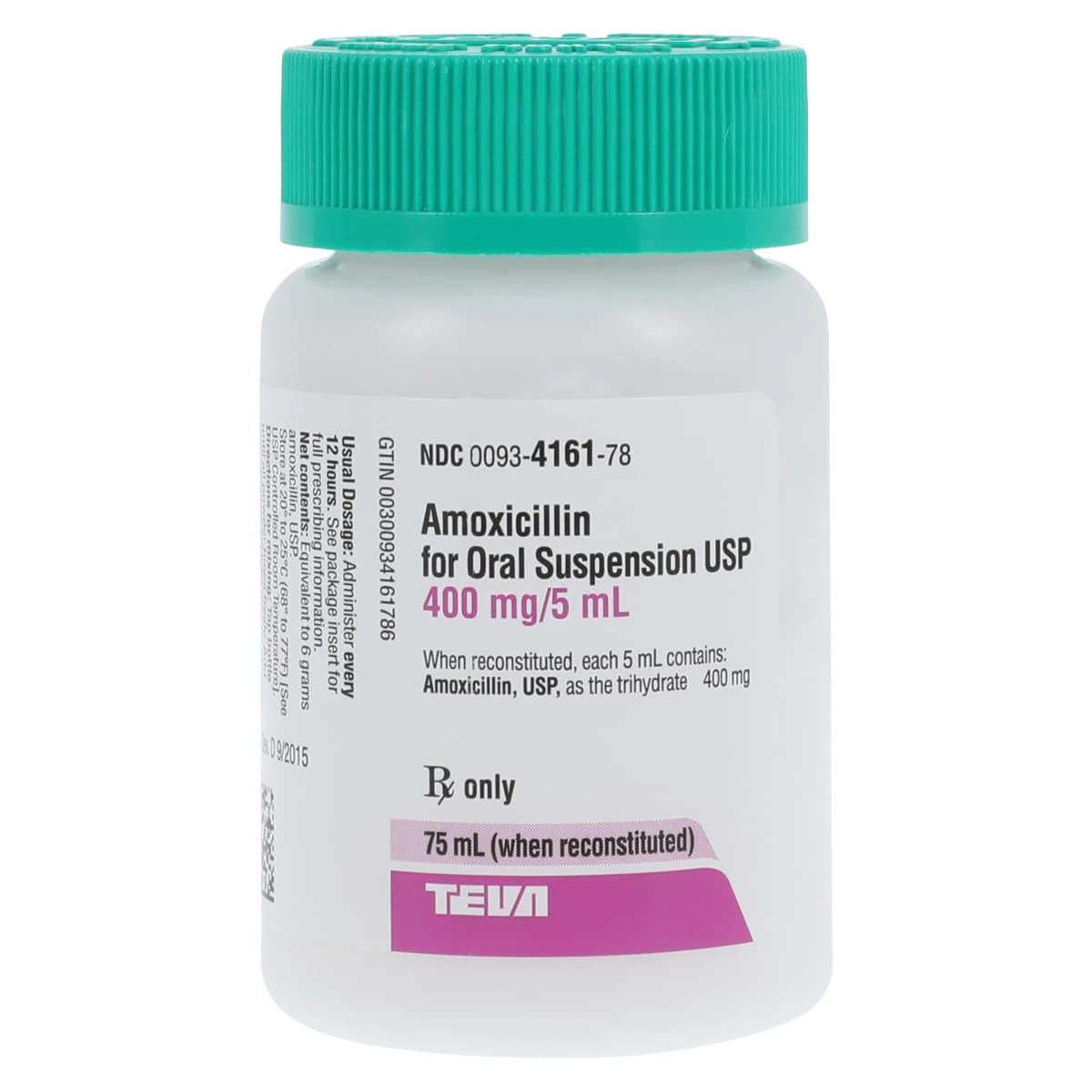 Amoxicillin Oral Suspension 400mg/5mL, Fruit Gum Flavor, 75mL Bottle - Amoxicillin Suspension Bid - Image 1