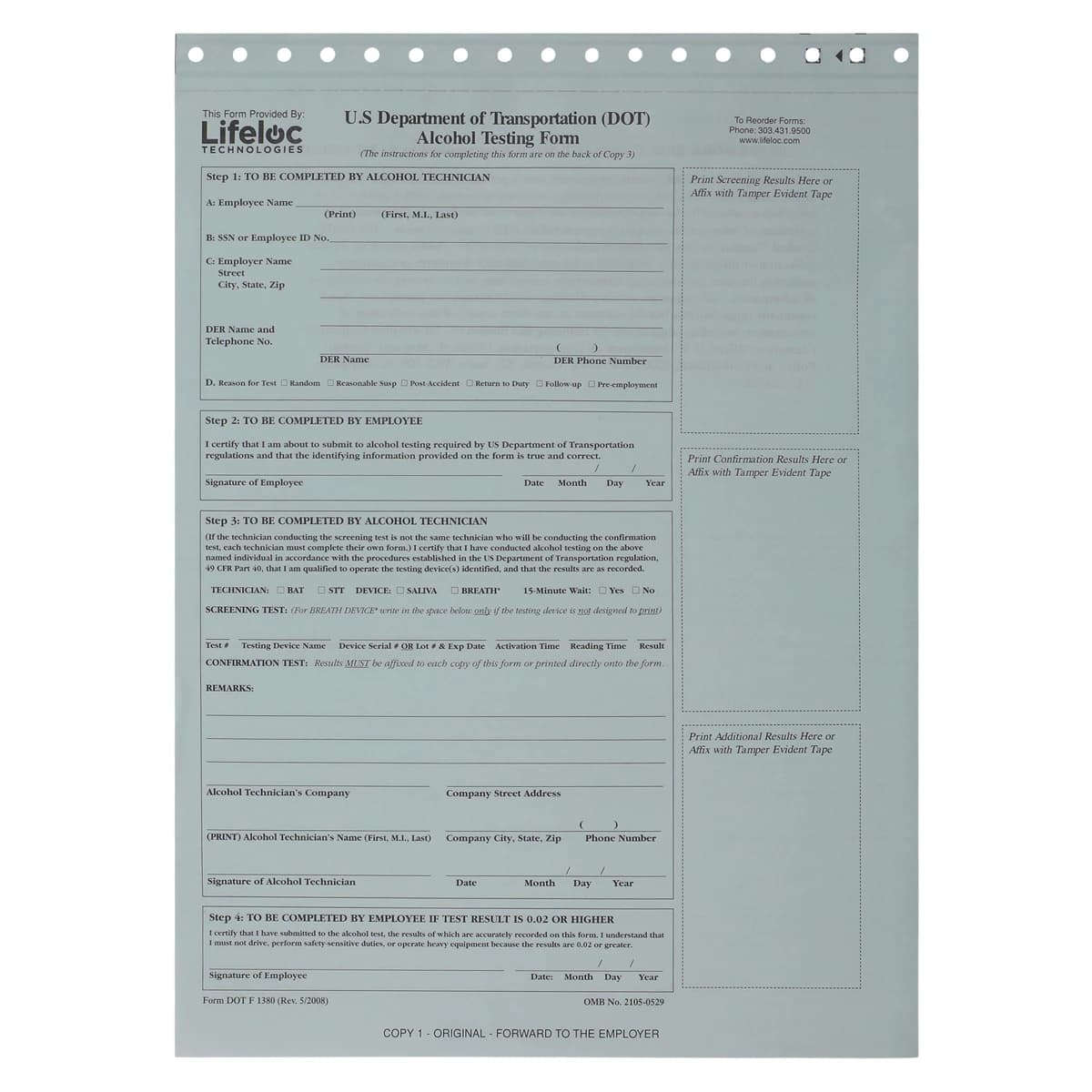 DOT Breath Alcohol Test Forms, 100/Package - DOT Breath Alcohol Forms - Image 1