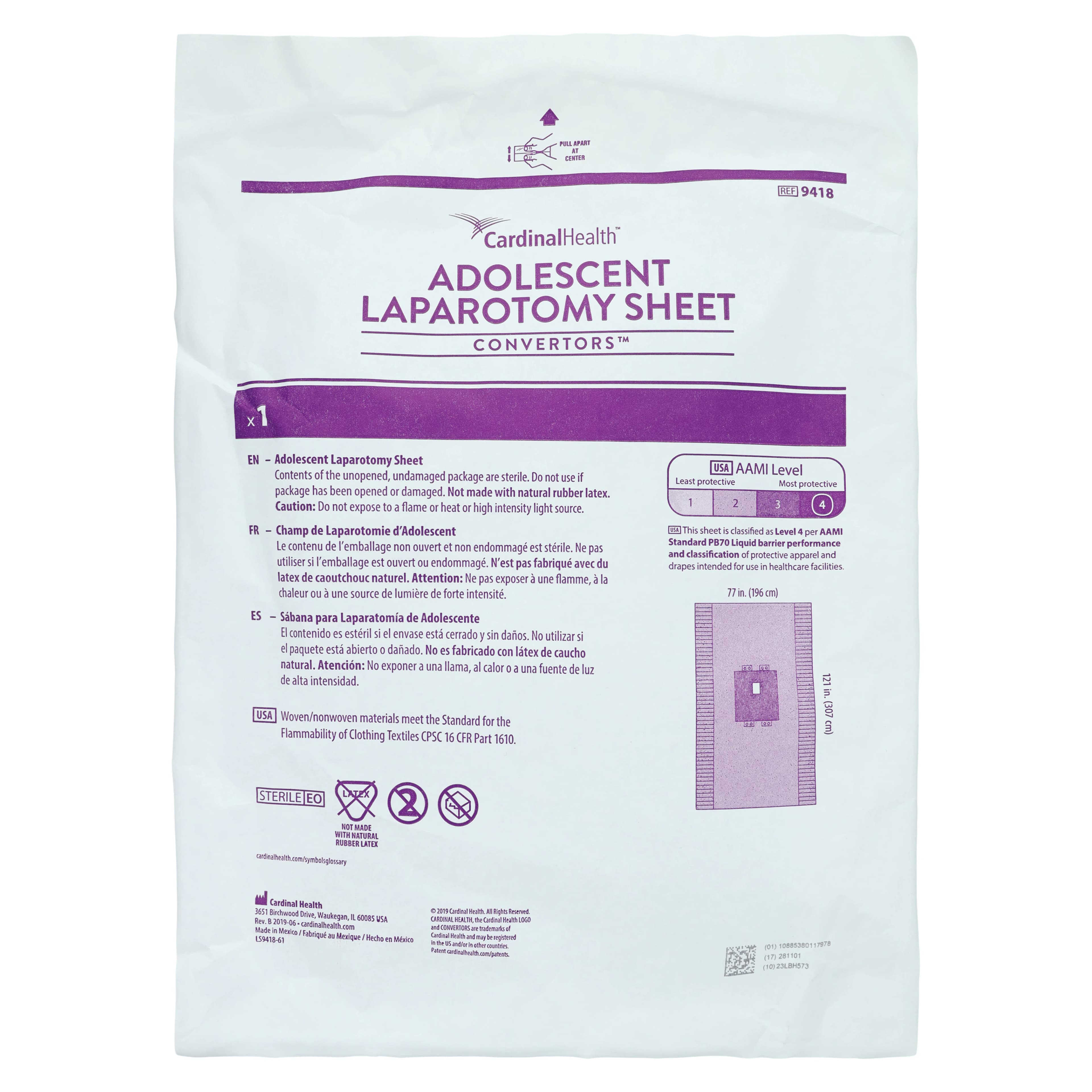 Convertors Tiburon Laparotomy Drape, 77x122", Fenestrated 2-1/2x5-1/2", Non-Sterile - Drape Adolescent Lap Sterile - Image 1