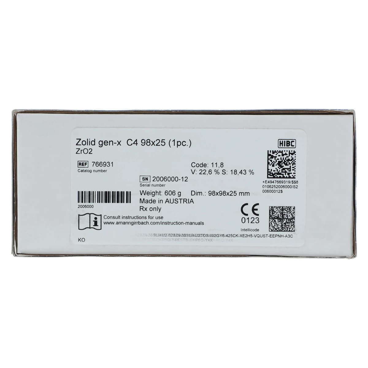 Zolid Gen-X C4 Zirconia Disc, 98x25mm, Each - Zolid Gen-X C4 - Image 1