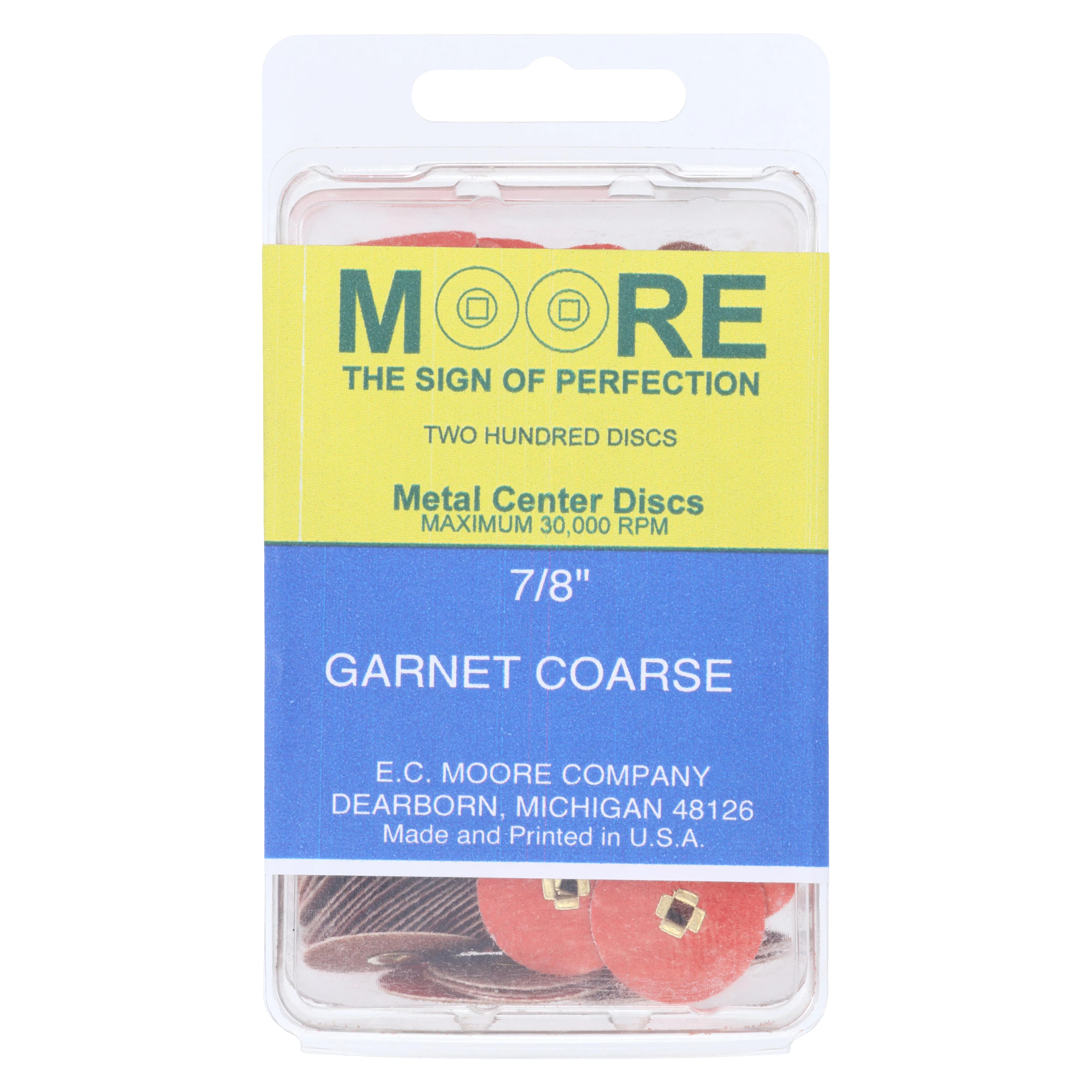 Garnet Abrasive Disc - Brass, 7/8 in, Coarse, 200/Pk, E.C. Moore - Garnet Abrasive Disc - Brass - Image 1