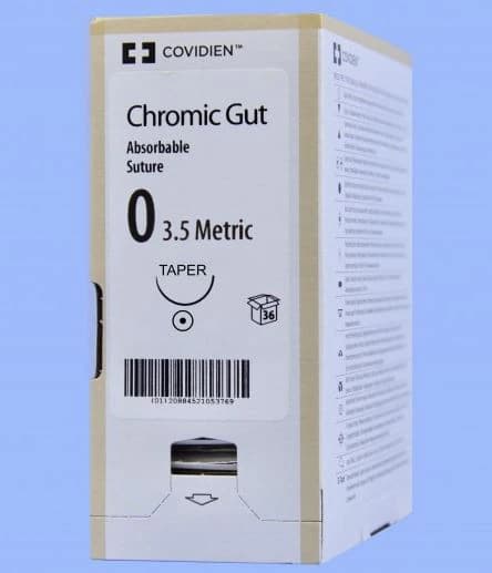 Medtronic Surgigut Chromic Gut Suture, Size 0, 3x30", GS-24, Taper Point 1/2 Circle Needle 40mm, Undyed, 36/Case - Suture Surgigut GS24 115P - Image 1