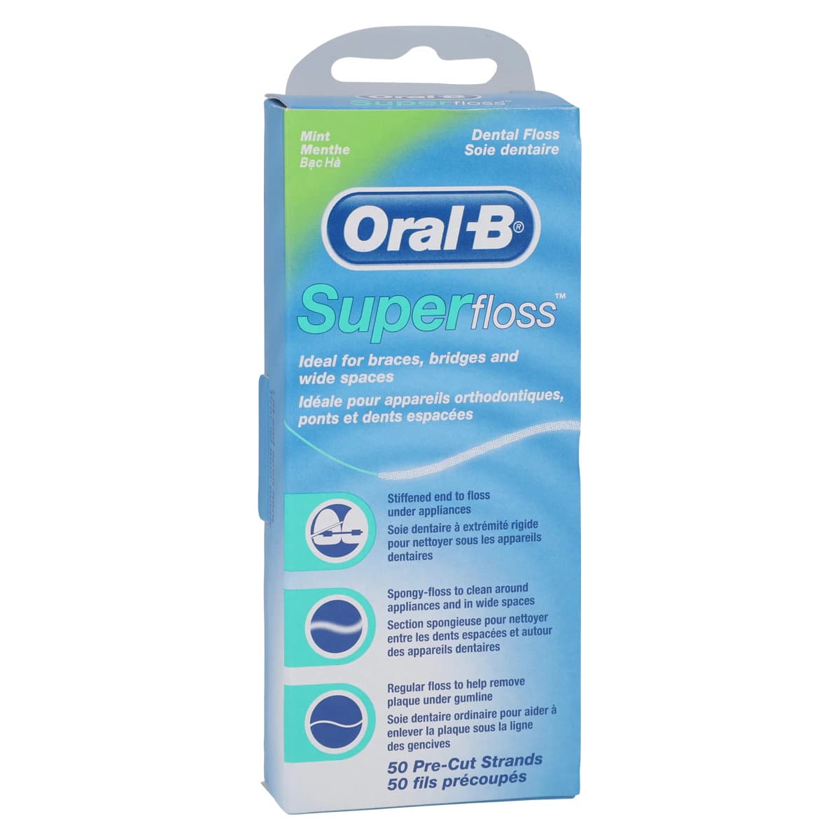 Oral-B Super Floss Mint Office Pack, Pre-Measured Strands, 50/Bx, 24 Bx/Cs, 80721154 - Super Floss Mint Office Pack 50Bx - 24Bx/Cs - Image 1