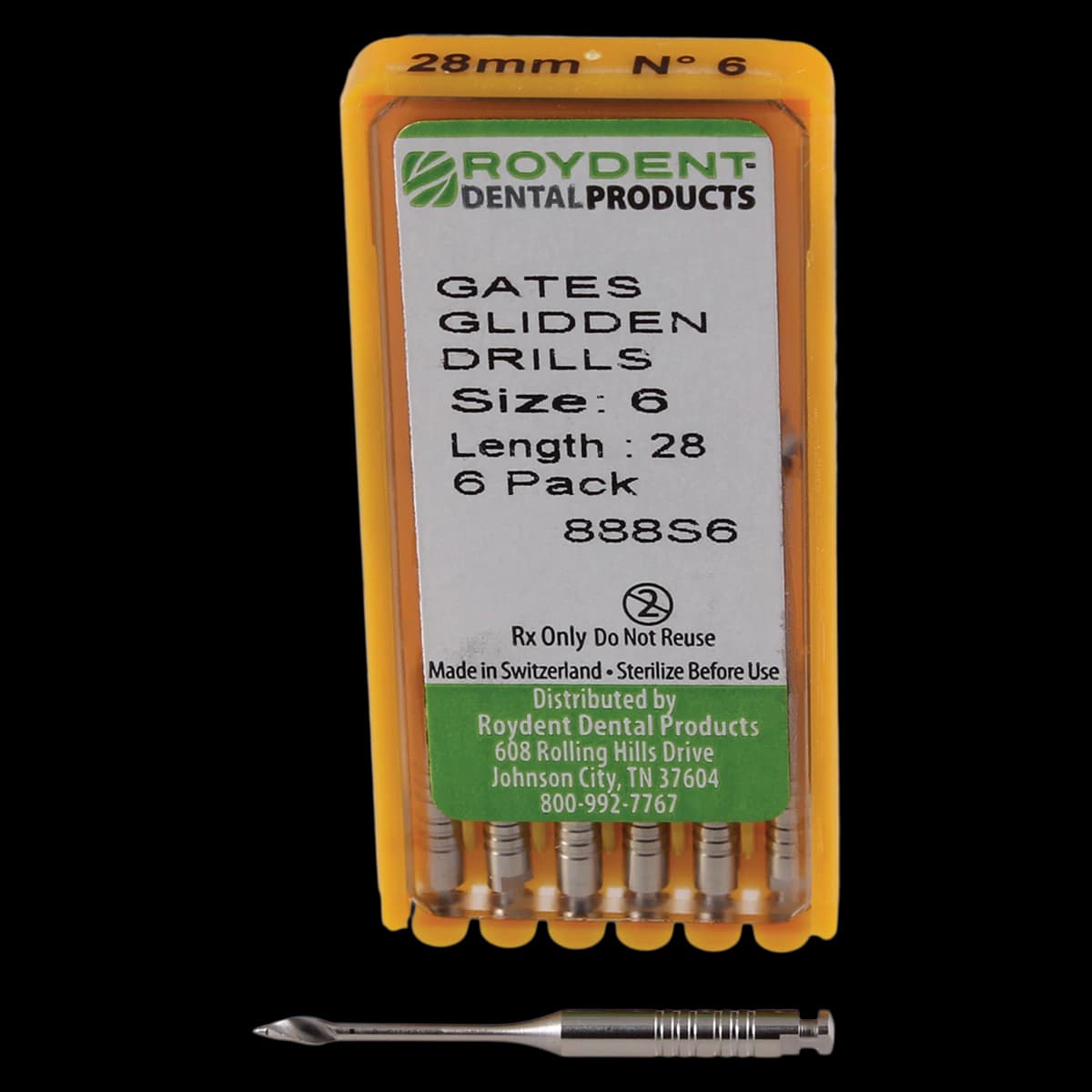 Gates Glidden Drills, 28mm, Size #6, Stainless Steel, 6/Pkg - Gates Glidden 28mm #6 - Image 1