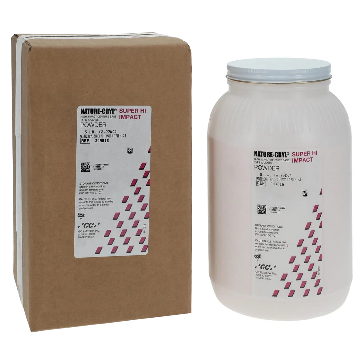 GC America Nature-Cryl Super Hi-Impact Denture Base Resin Powder, Light Fibered, 5 lb (2.3 kg), 1/Pk - GC America - NATURE CRYL SUPER HI IMPACT - Light Fiber - 5lb - Image 1