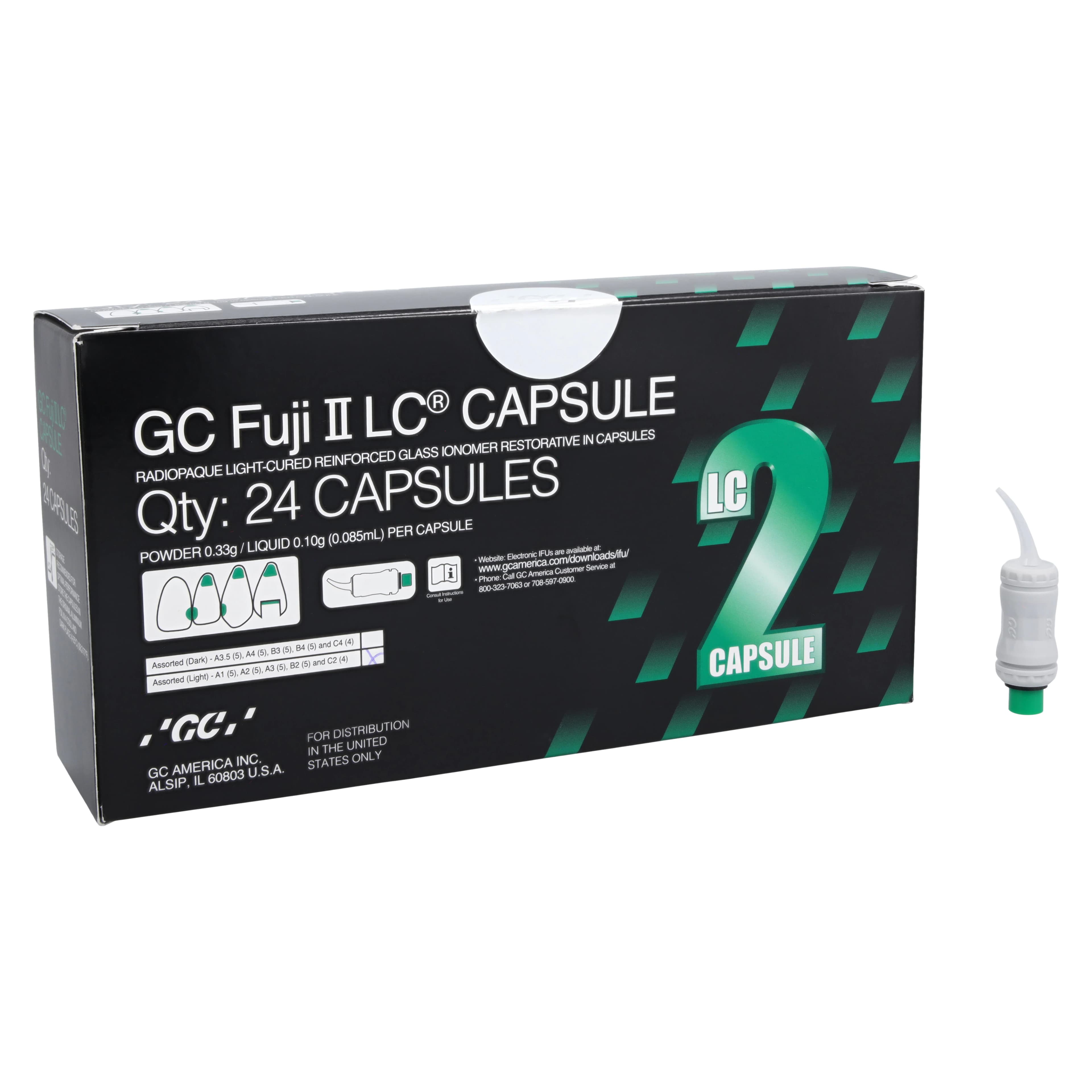 GC Fuji II LC Light-Cured Glass Ionomer Restorative Capsules, Light Shade Assortment (A1, A2, A3, B2, C2), 24/Box, 425015 - GC Fuji II LC Capsules - Light Assortment 24/Box - Image 1