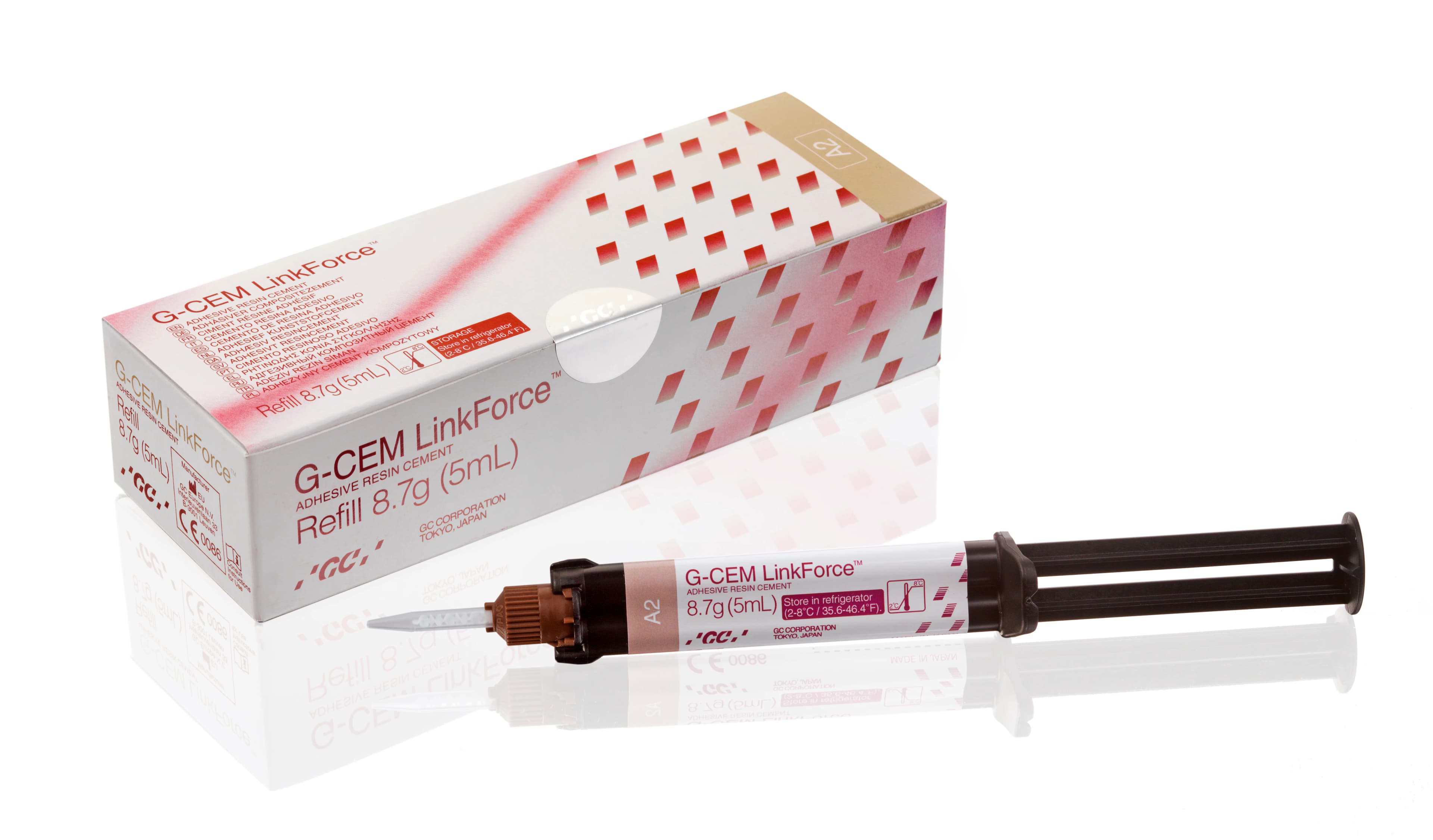 G-CEM LinkForce Adhesive Resin Cement Refill, Shade A2, 5 mL (8.7 g) Syringe with 20 Automix Tips, 010120 - G-CEM LinkForce A2 Cement Refill 5mL Syr & 20 Tips - Image 1