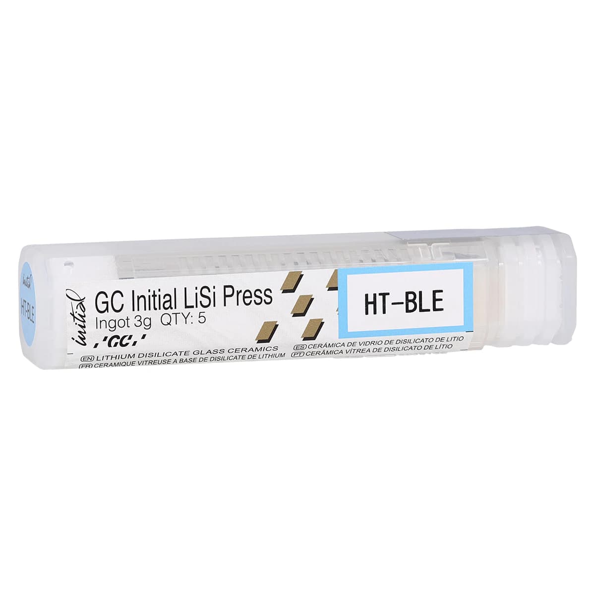 GC Initial LiSi Press Ingot, High Translucency Bleach (HT-BLE), 3g, Pack of 5 - GC America - GC Initial LiSi Press Ingot - (Shade HT-BL) - Image 1