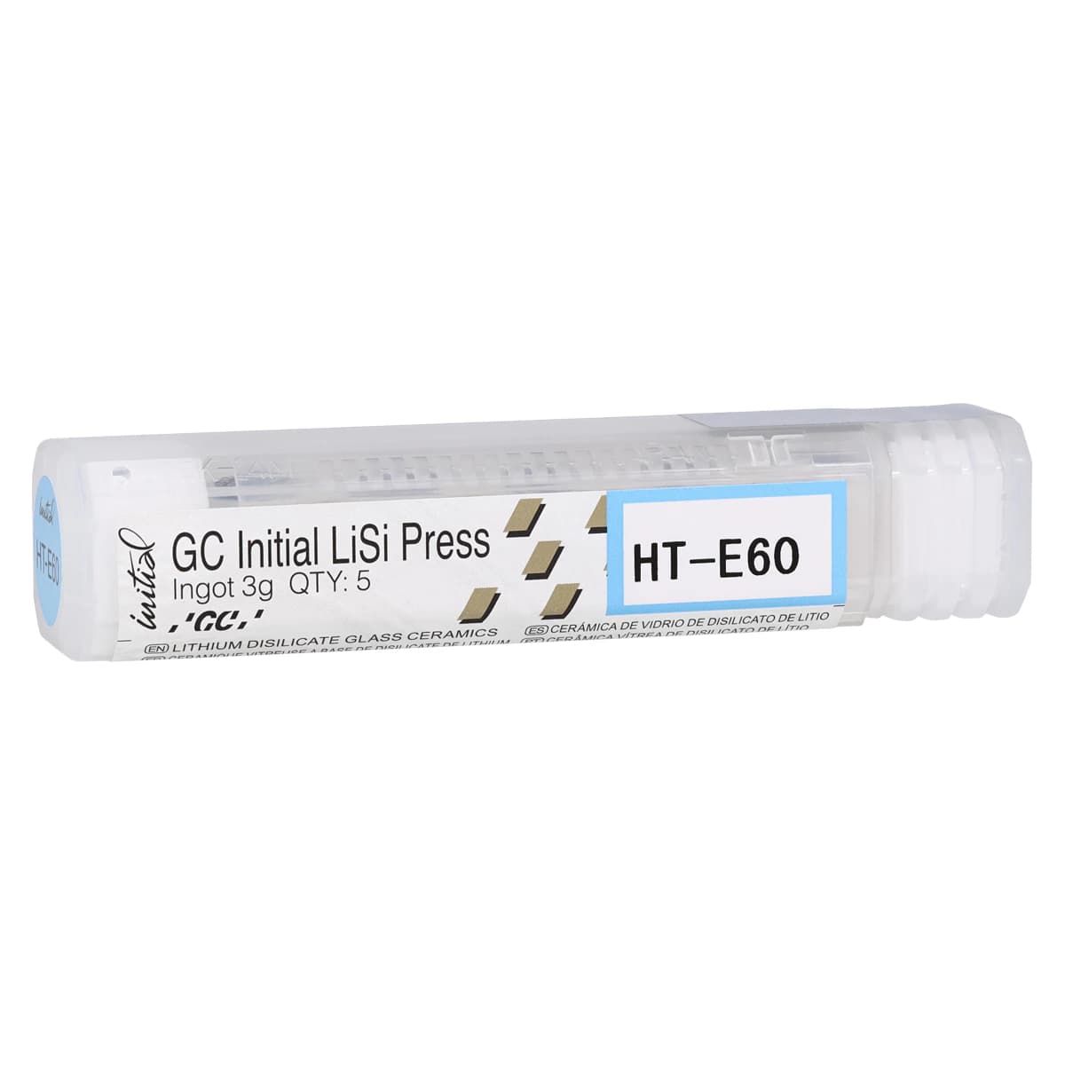 GC Initial LiSi Press Lithium Disilicate Ingot, Shade HT-E60, 3g, 5/Pk - Initial LiSi Press HT-E60 3g (5) - Image 1