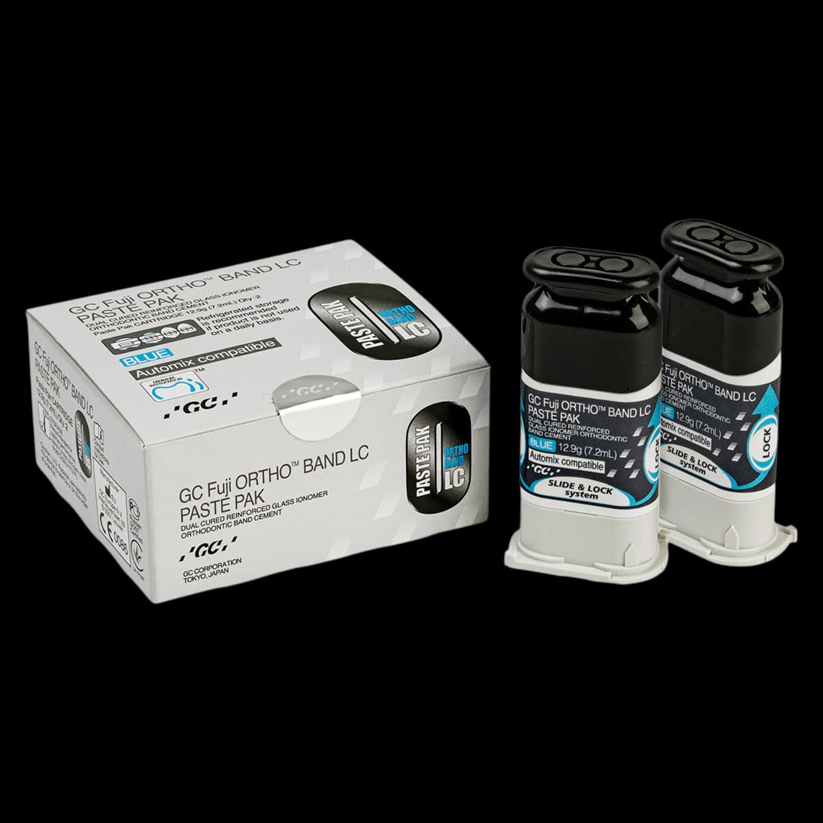 GC Fuji Ortho Band LC Automix SL Paste Pak, Light-Cured Resin-Reinforced Glass Ionomer Orthodontic Band Adhesive, 2 x 7.2 mL Cartridges, 013573 - Fuji Ortho Band LC Paste Pak SL 7.2ml 2Pk - Image 1